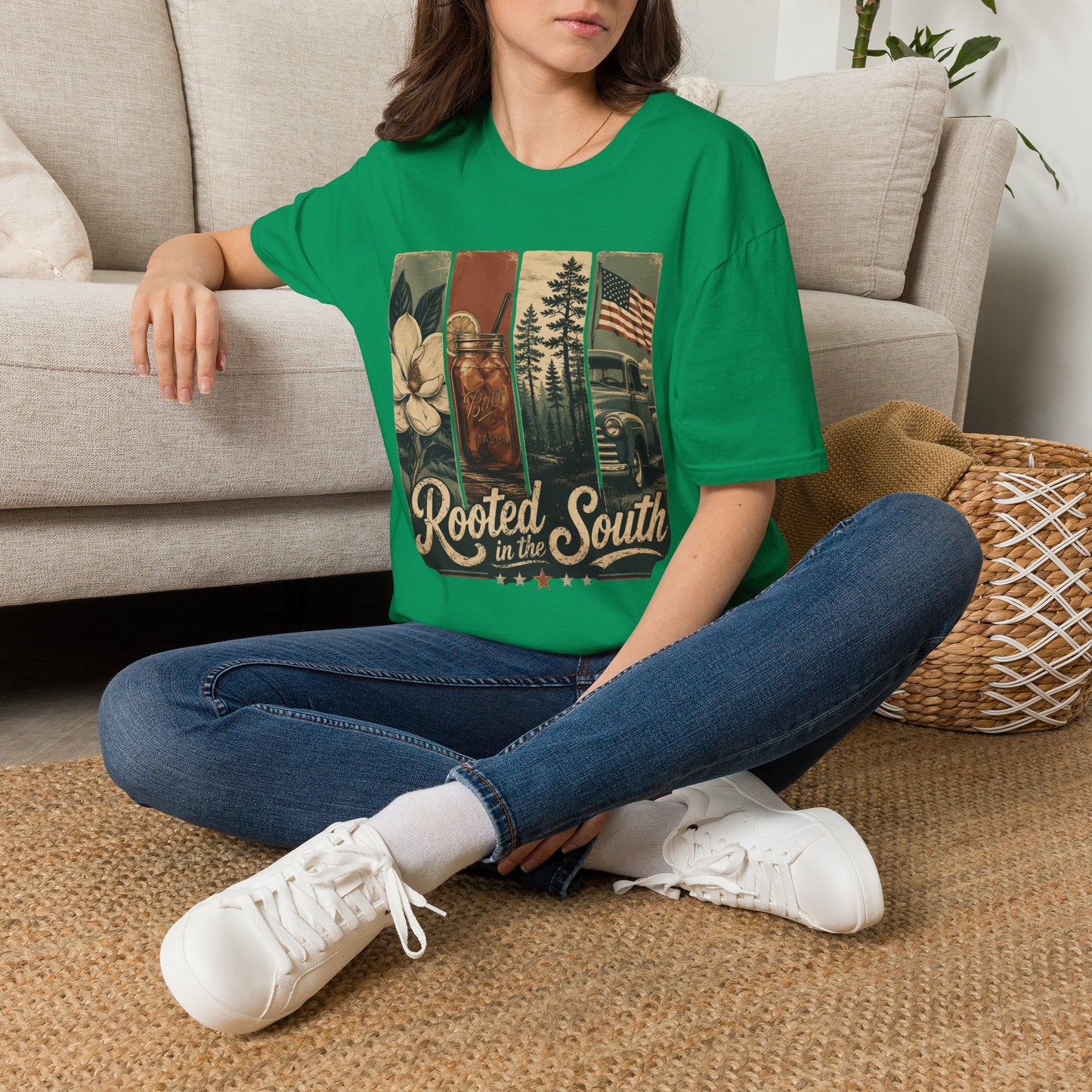 Rooted South Vintage Mason Jar Magnolia Flag T-Shirt