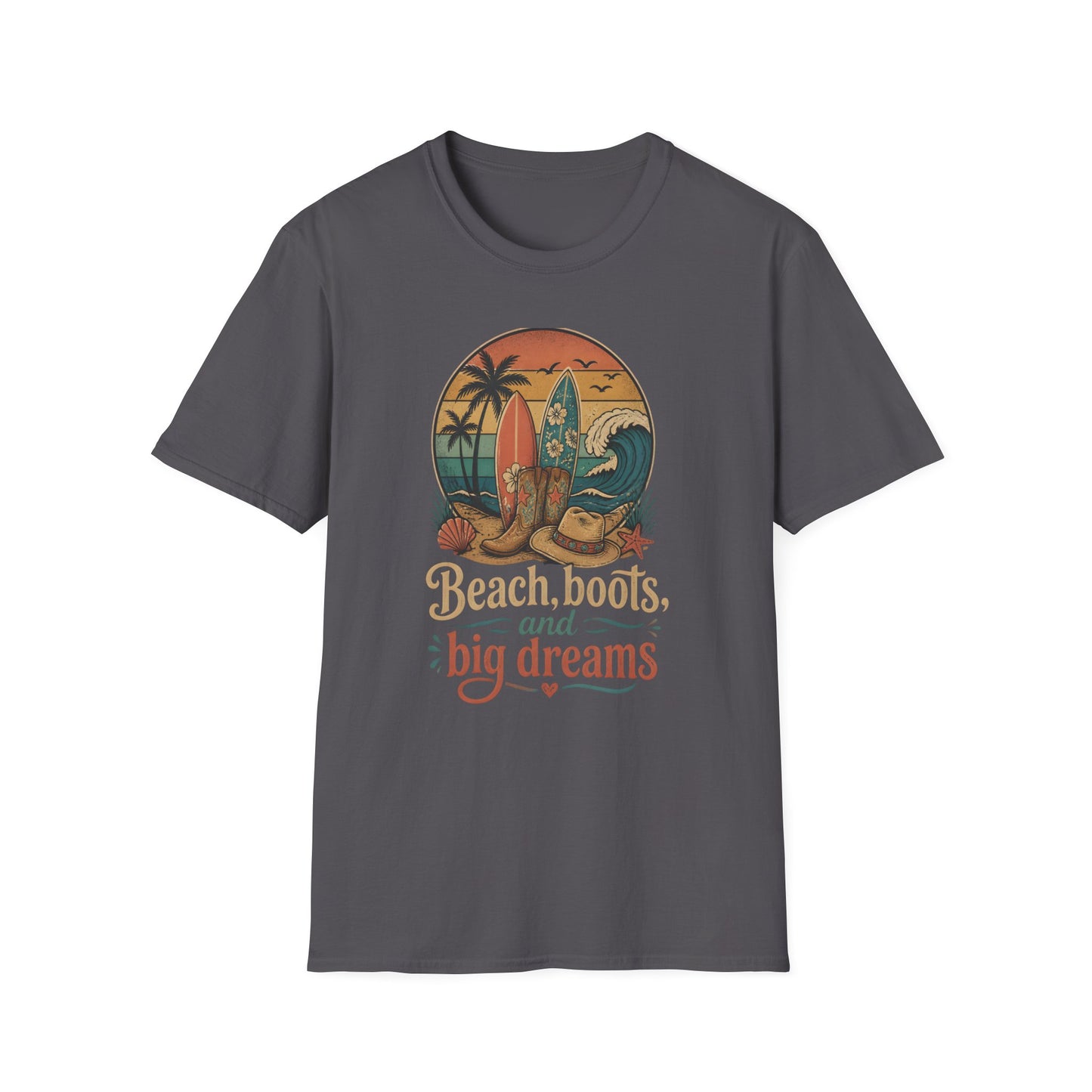 Beach Boots Surfing Big Dreams Summer Vacation Ocean T-Shirt