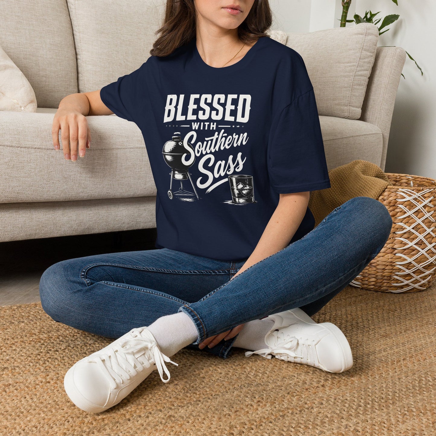 Blessed With Southern Sass BBQ Grill Whiskey T-Shirt