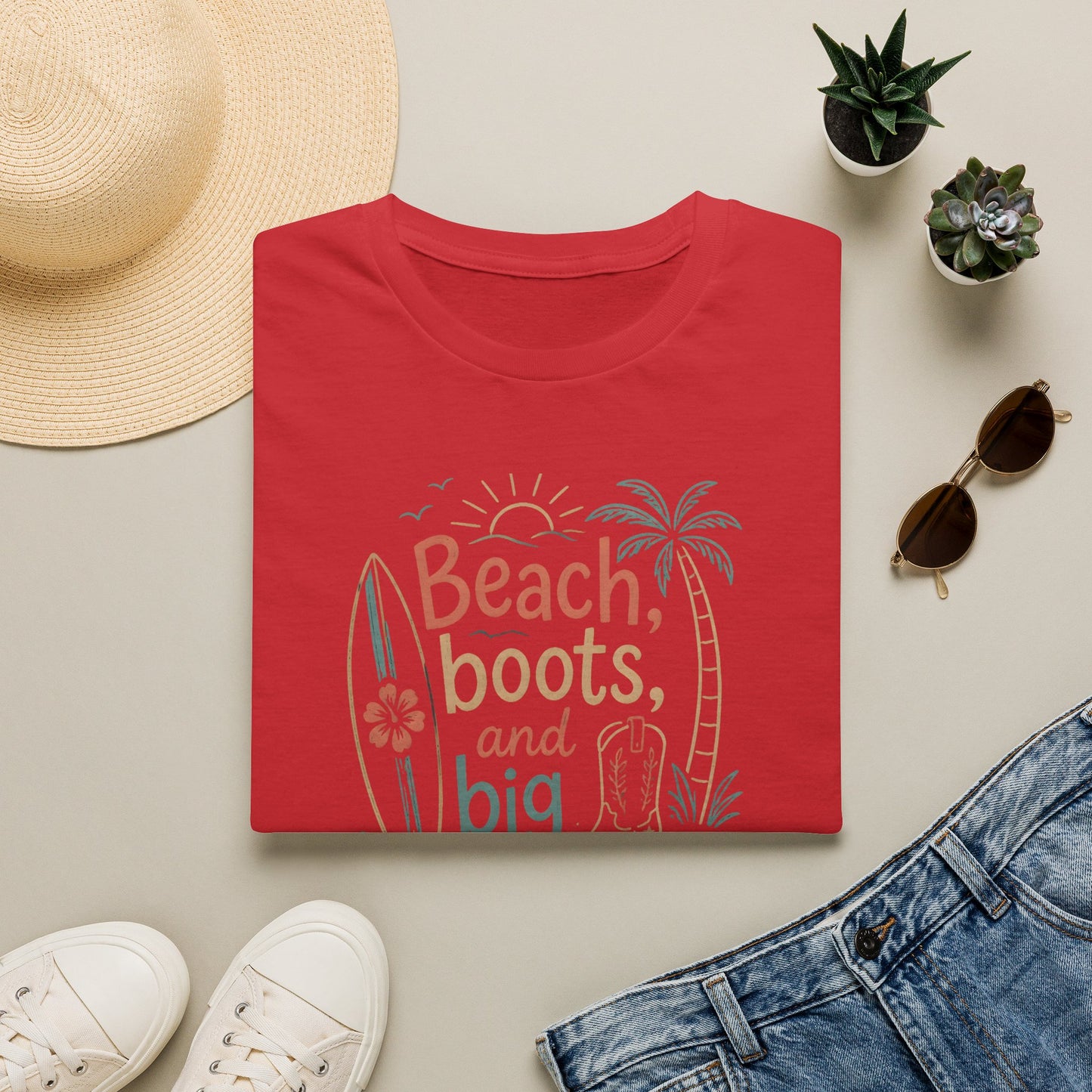 Beach Boots Big Dreams Surf Palm Tree Summer Vacation T-Shirt