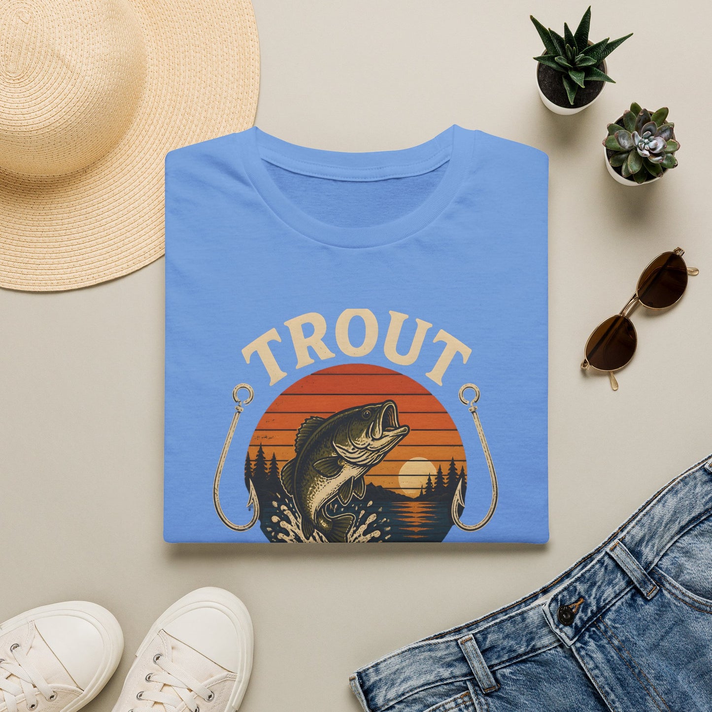 Trout Fishing Outdoors Bass Angler Fisherman Nature Sunset T-Shirt