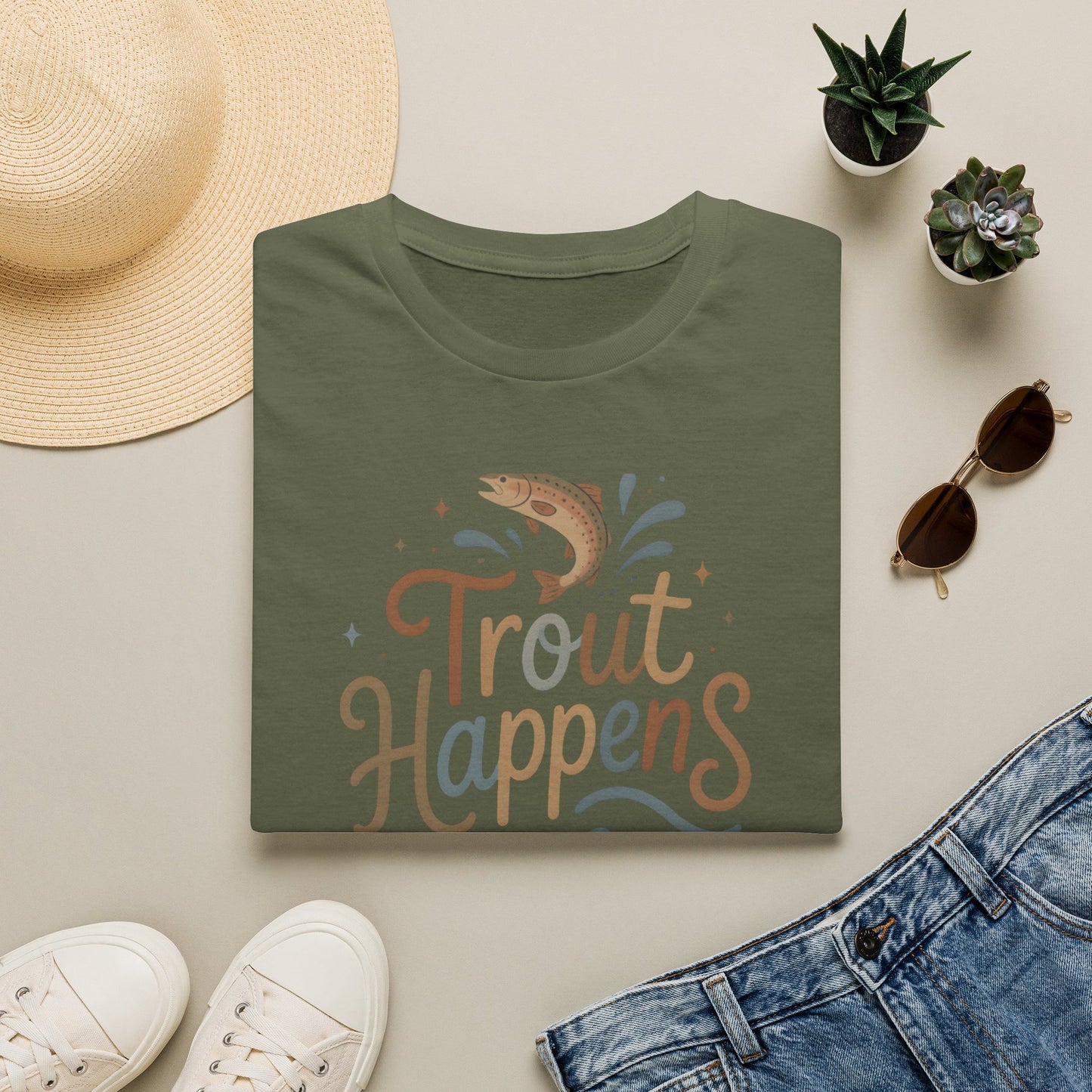 Trout Happens Fishing Lover Fisherman Outdoor Nature T-Shirt