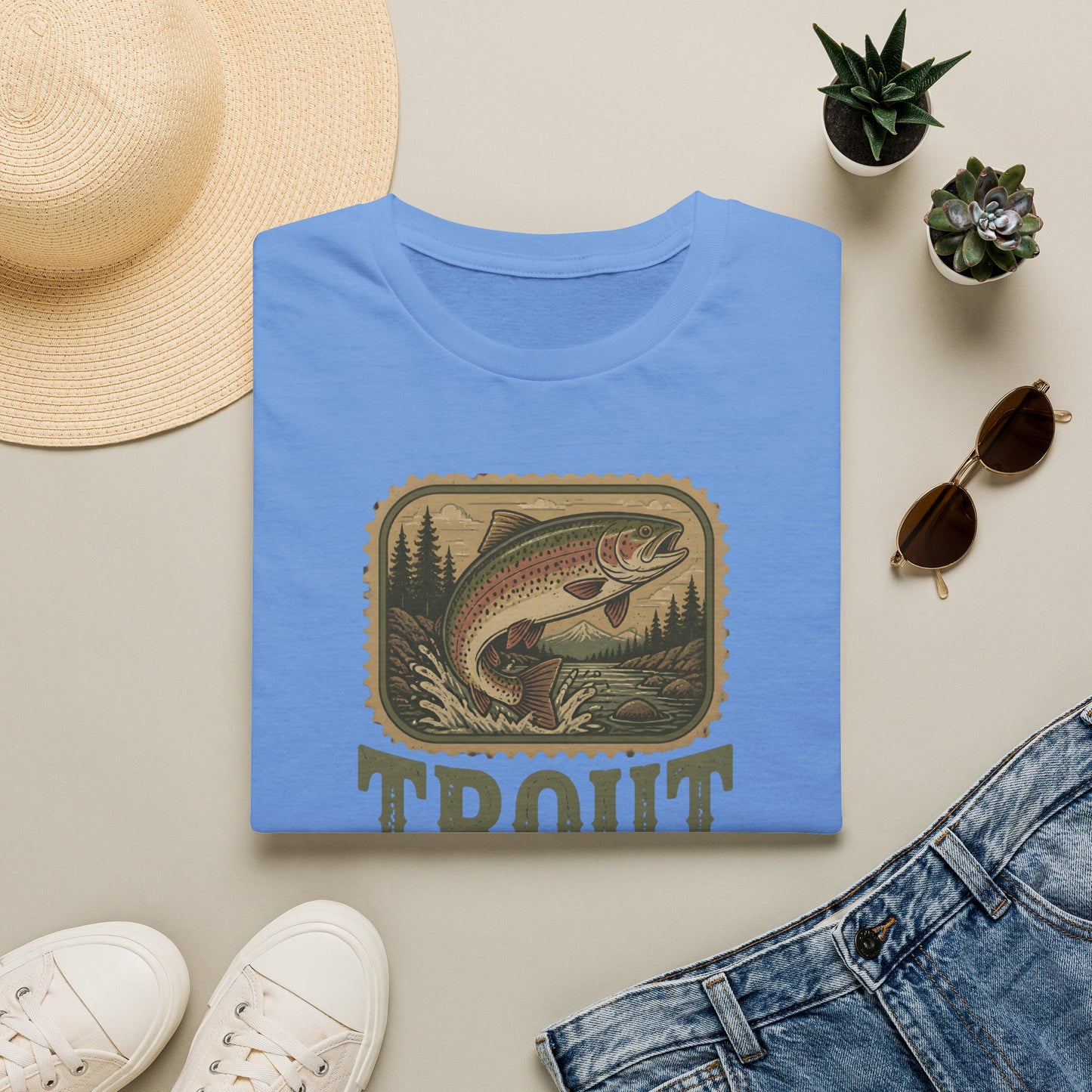 Trout Fishing Outdoors Nature River Mountain Wildlife T-Shirt