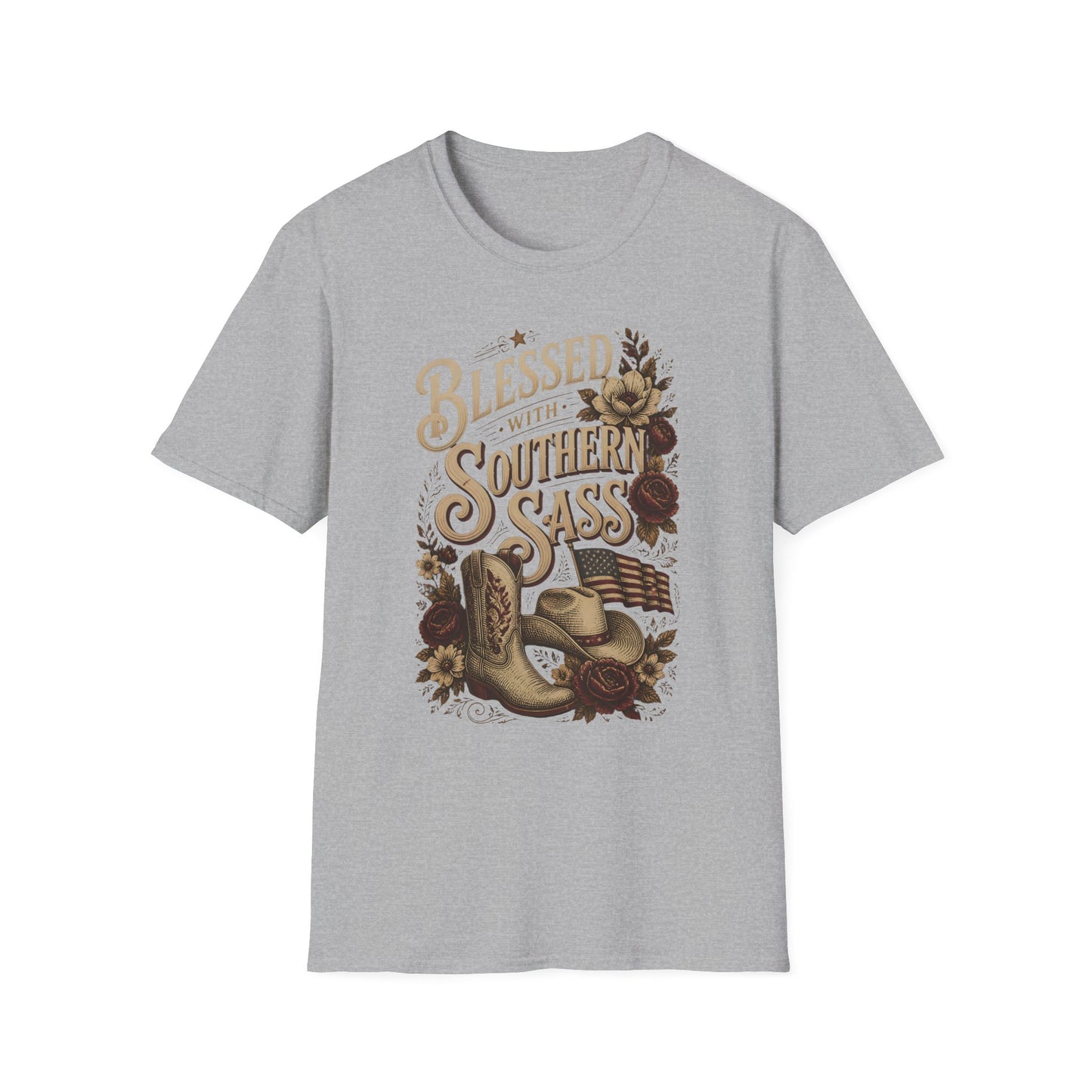 Blessed With Southern Sass Cowboy Boots Hat Flag T-Shirt