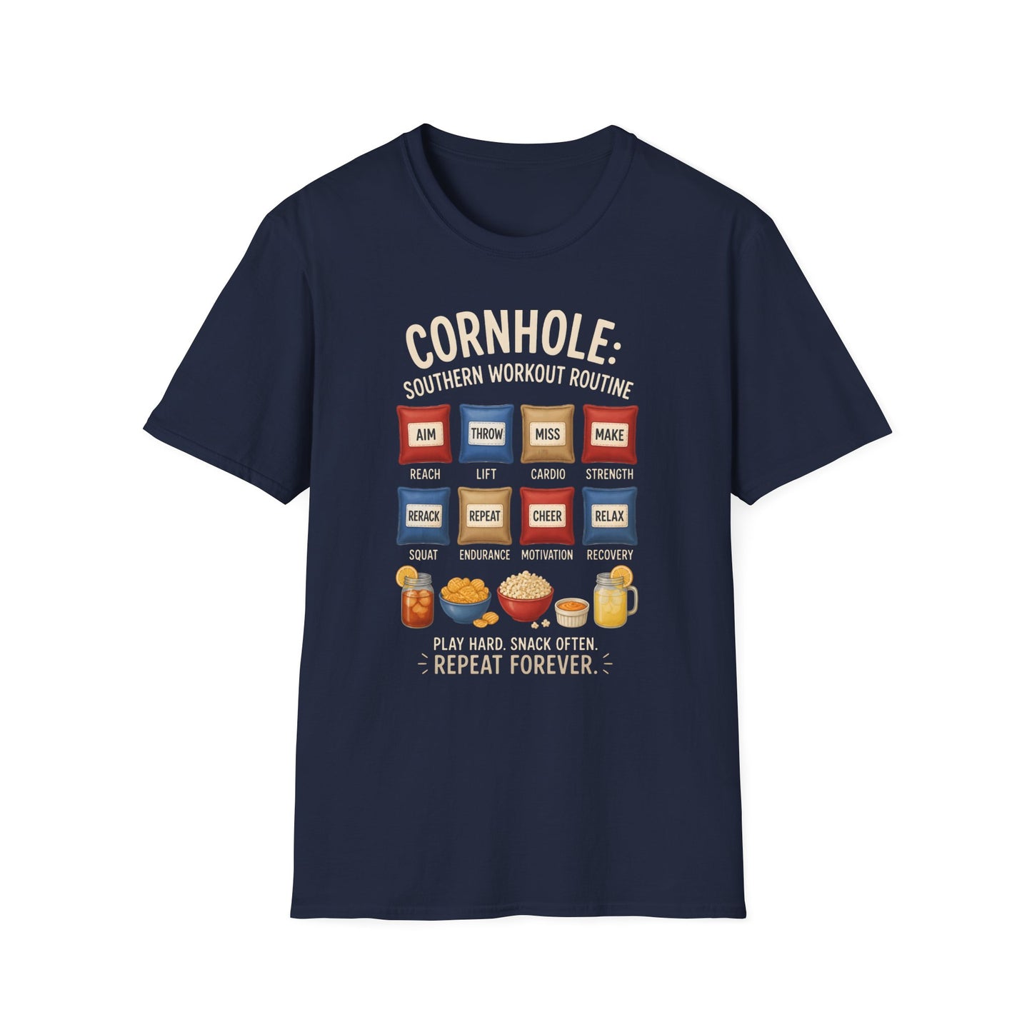 Cornhole Southern Workout Routine Play Hard Snack Often T-Shirt