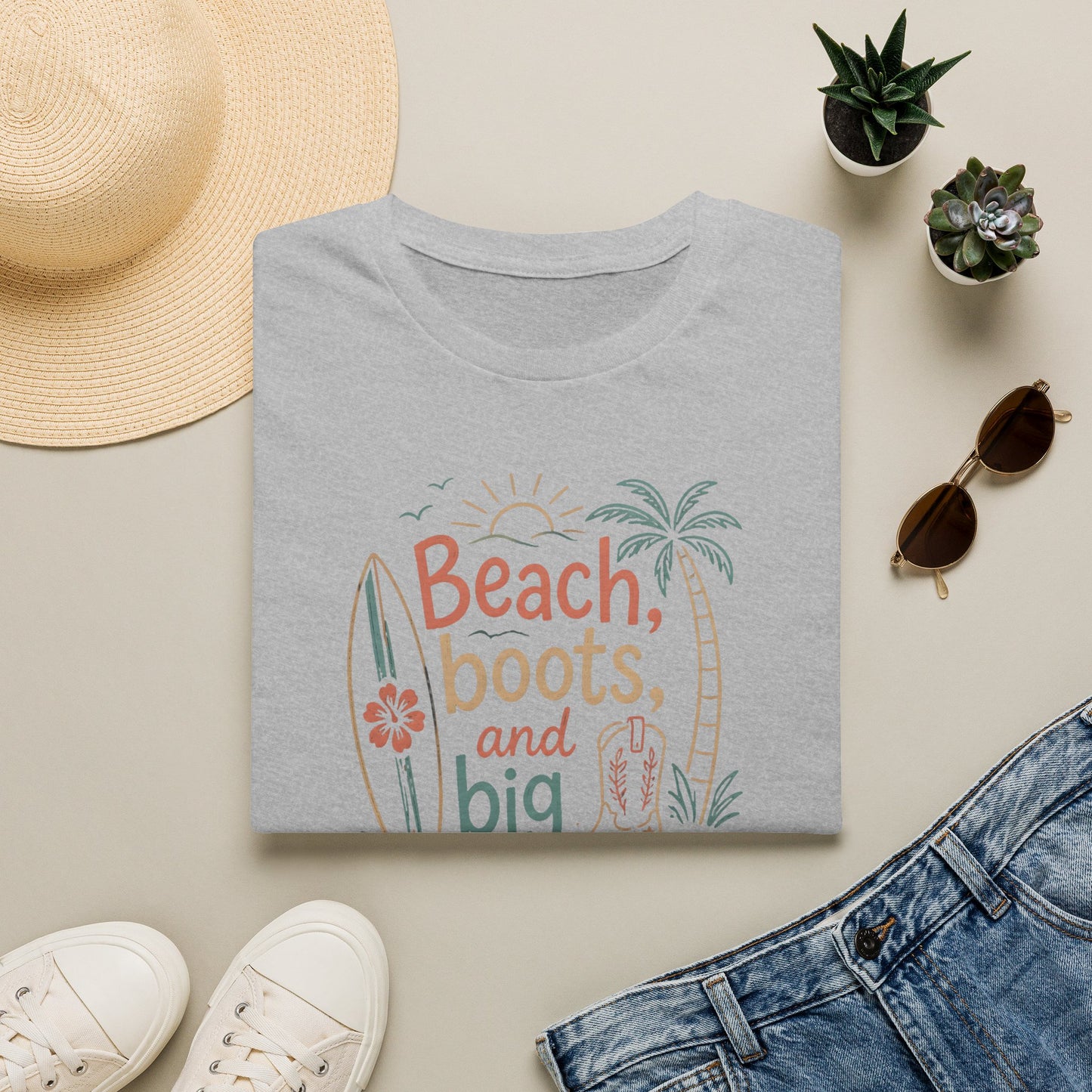 Beach Boots Big Dreams Surf Palm Tree Summer Vacation T-Shirt