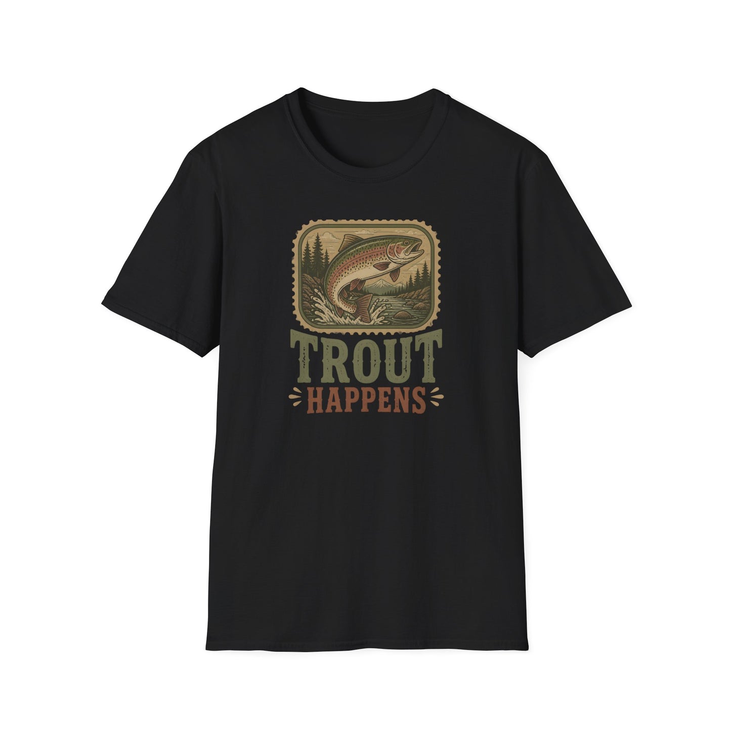 Trout Fishing Outdoors Nature River Mountain Wildlife T-Shirt