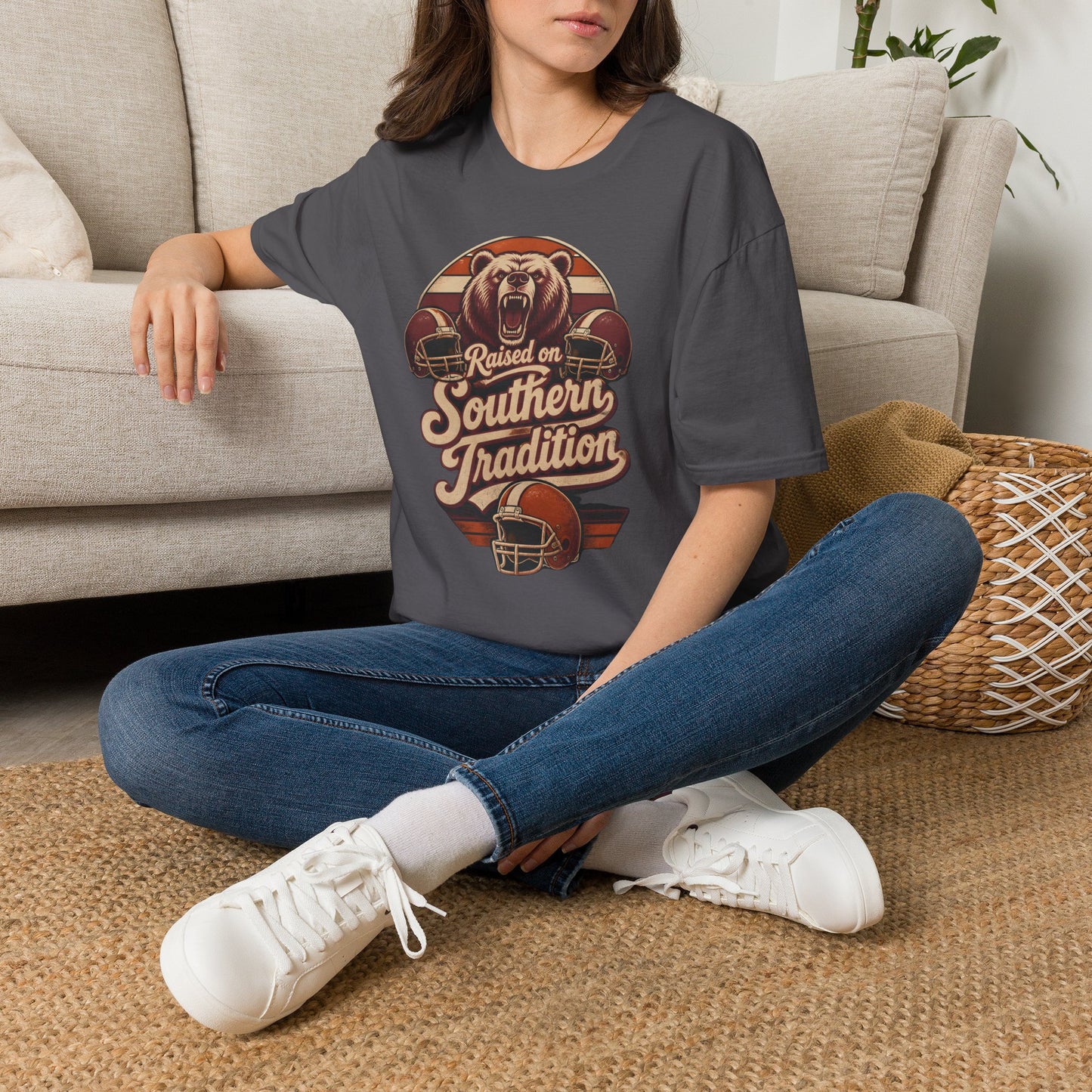 Raised On Southern Tradition Football Bear T-Shirt