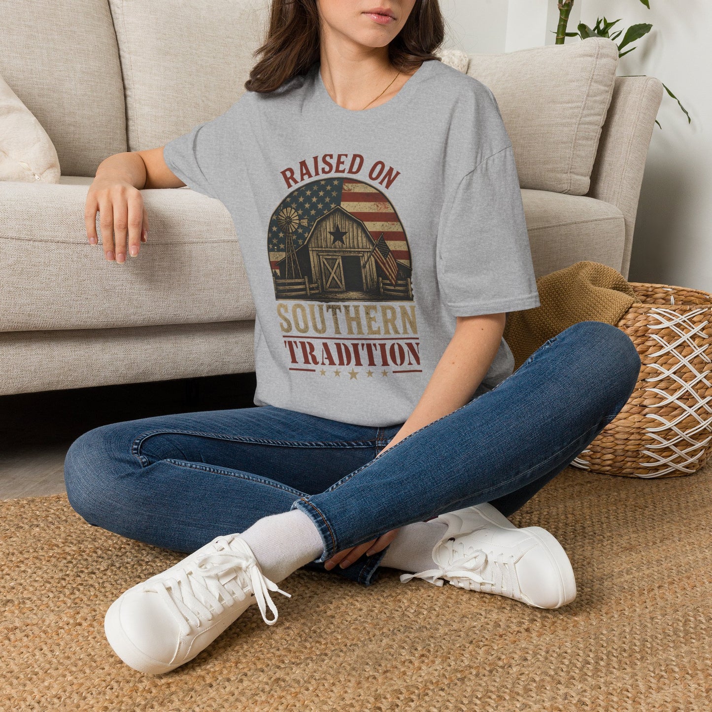 Raised On Southern Tradition Vintage Barn Flag T-Shirt