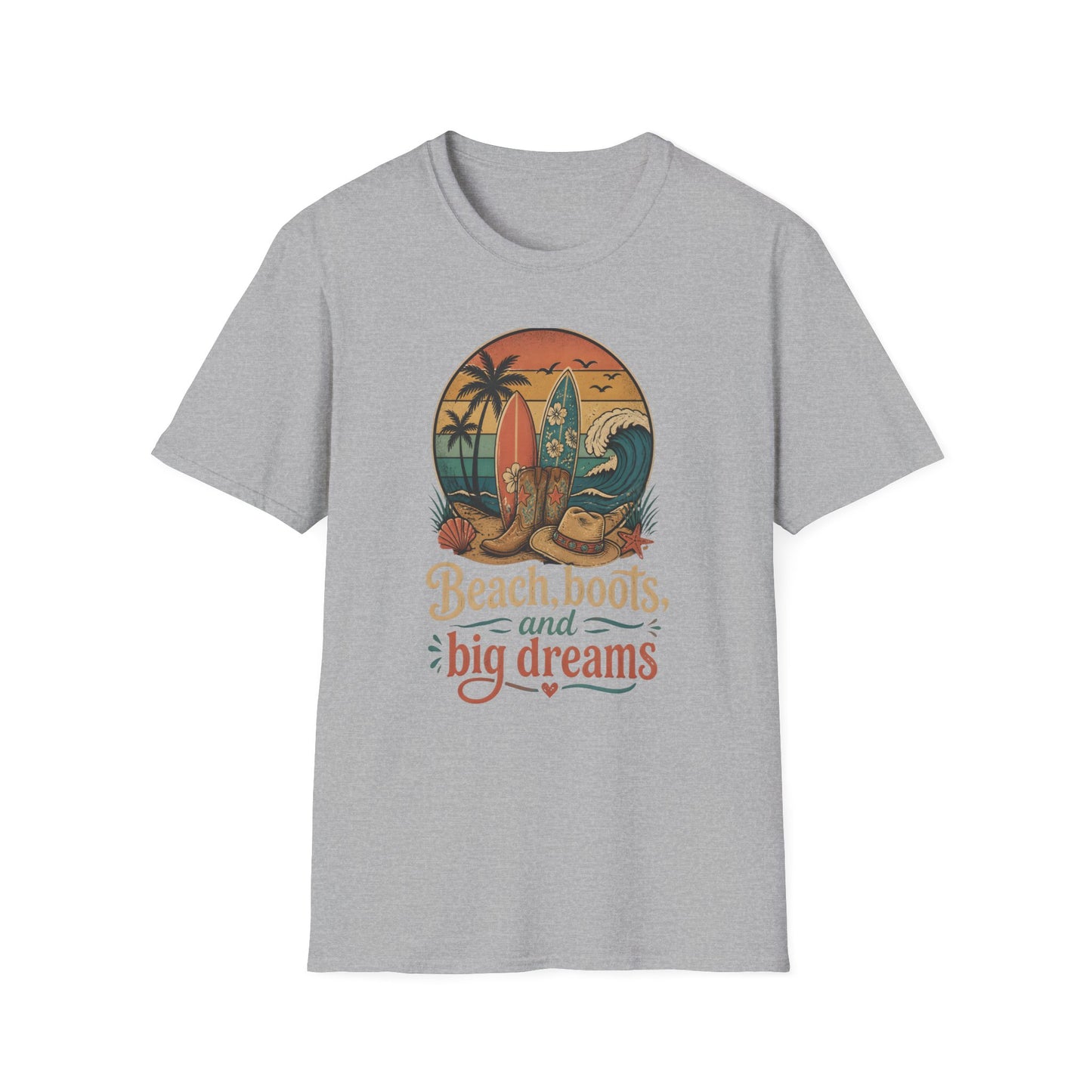 Beach Boots Surfing Big Dreams Summer Vacation Ocean T-Shirt