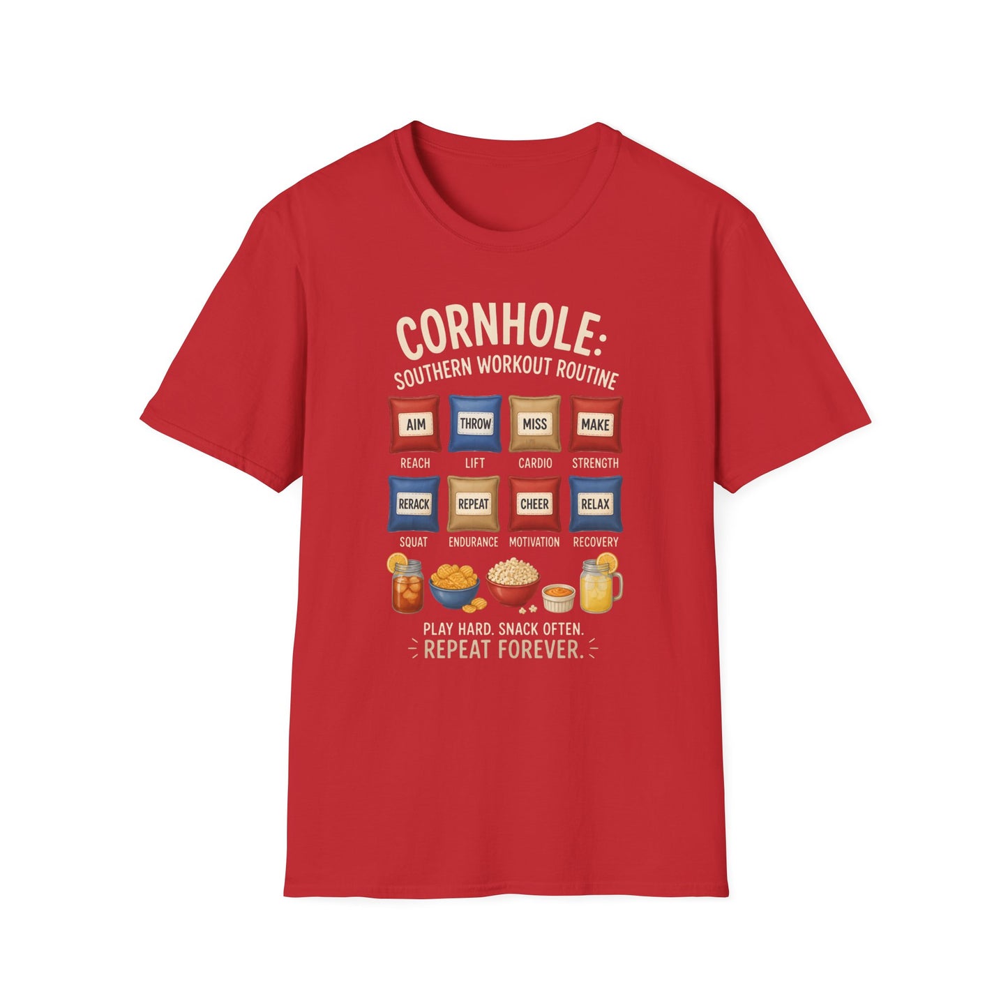 Cornhole Southern Workout Routine Play Hard Snack Often T-Shirt