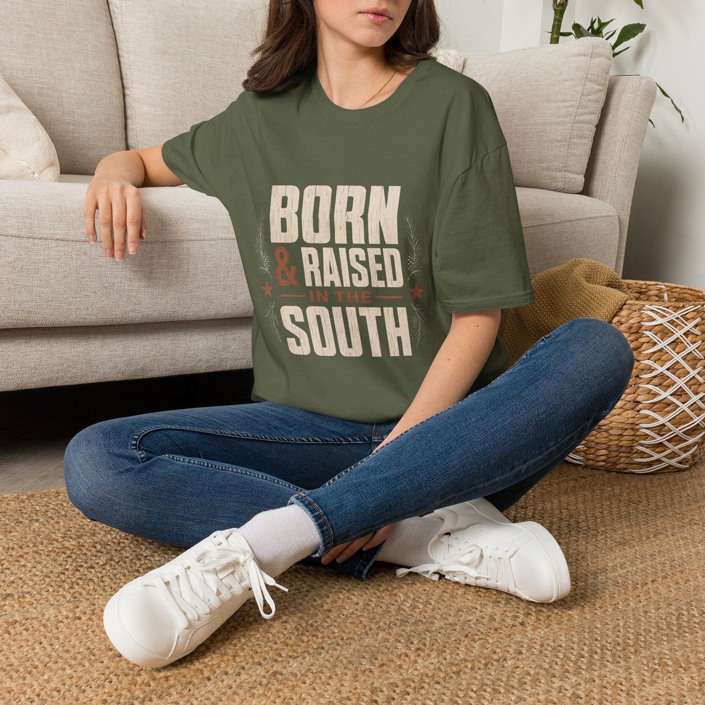 Born Raised In The South Rustic Country T-Shirt