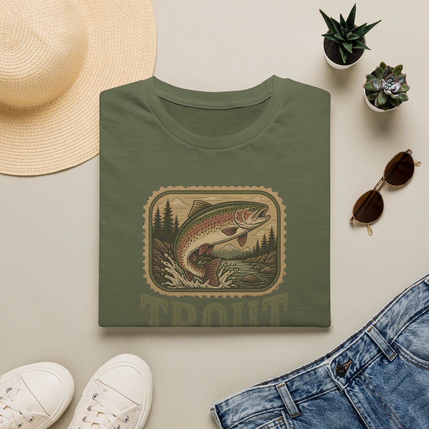 Trout Fishing Outdoors Nature River Mountain Wildlife T-Shirt