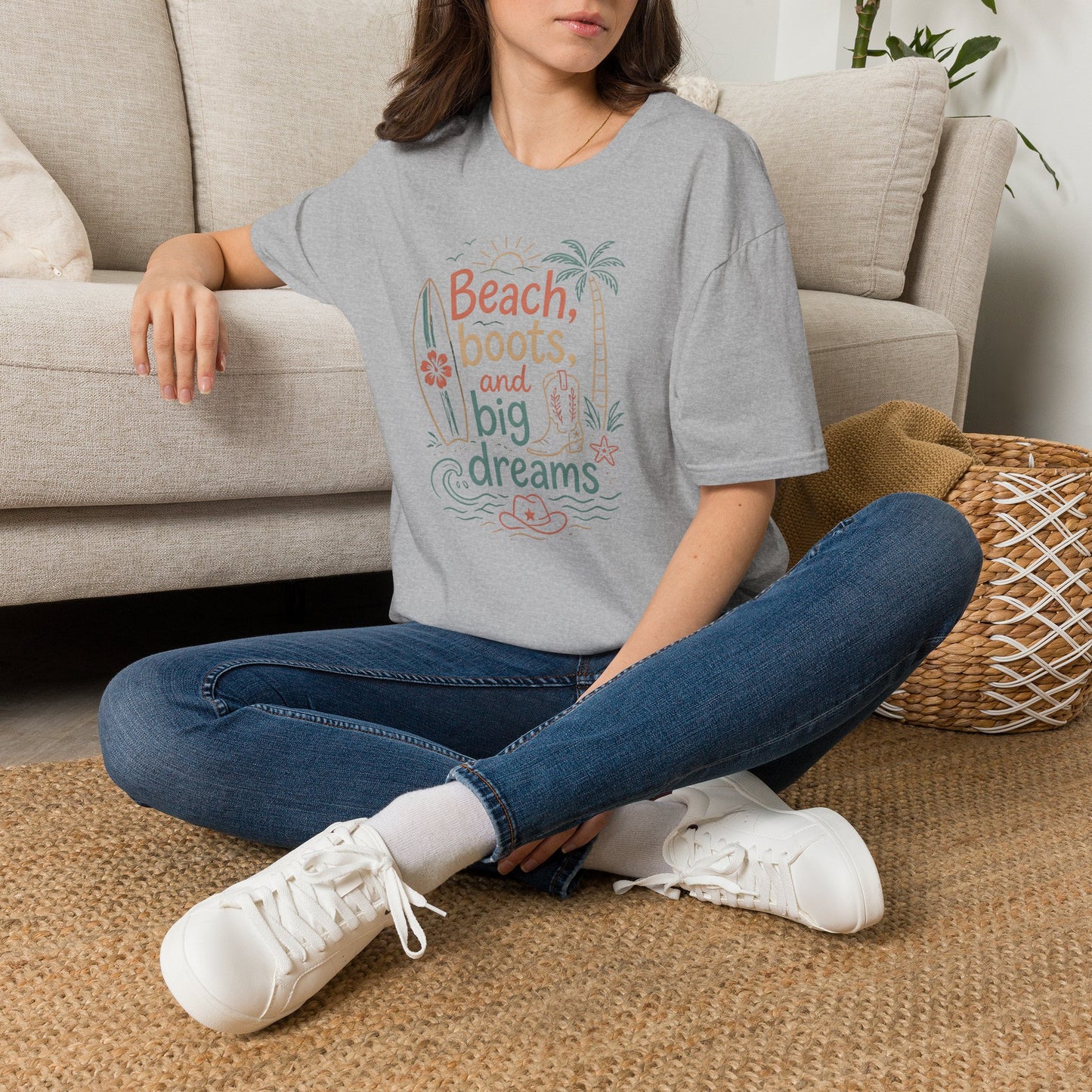 Beach Boots Big Dreams Surf Palm Tree Summer Vacation T-Shirt
