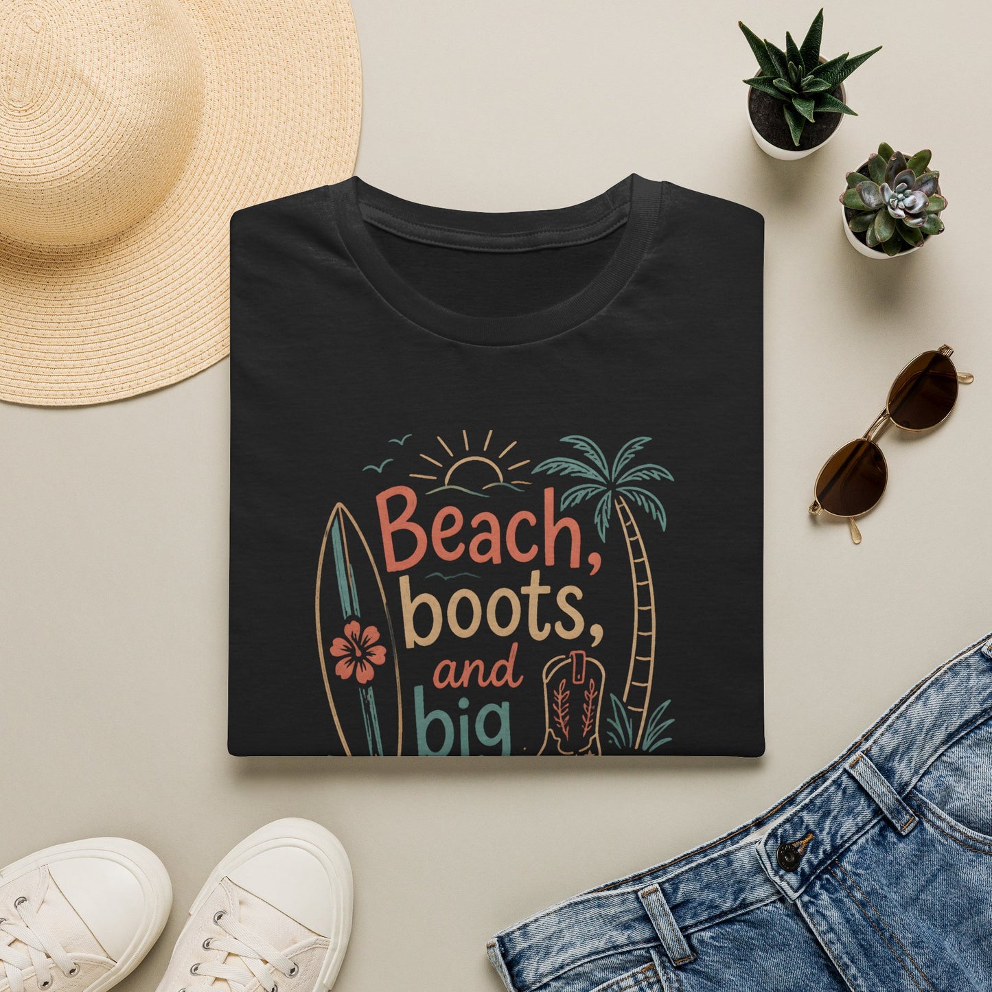 Beach Boots Big Dreams Surf Palm Tree Summer Vacation T-Shirt