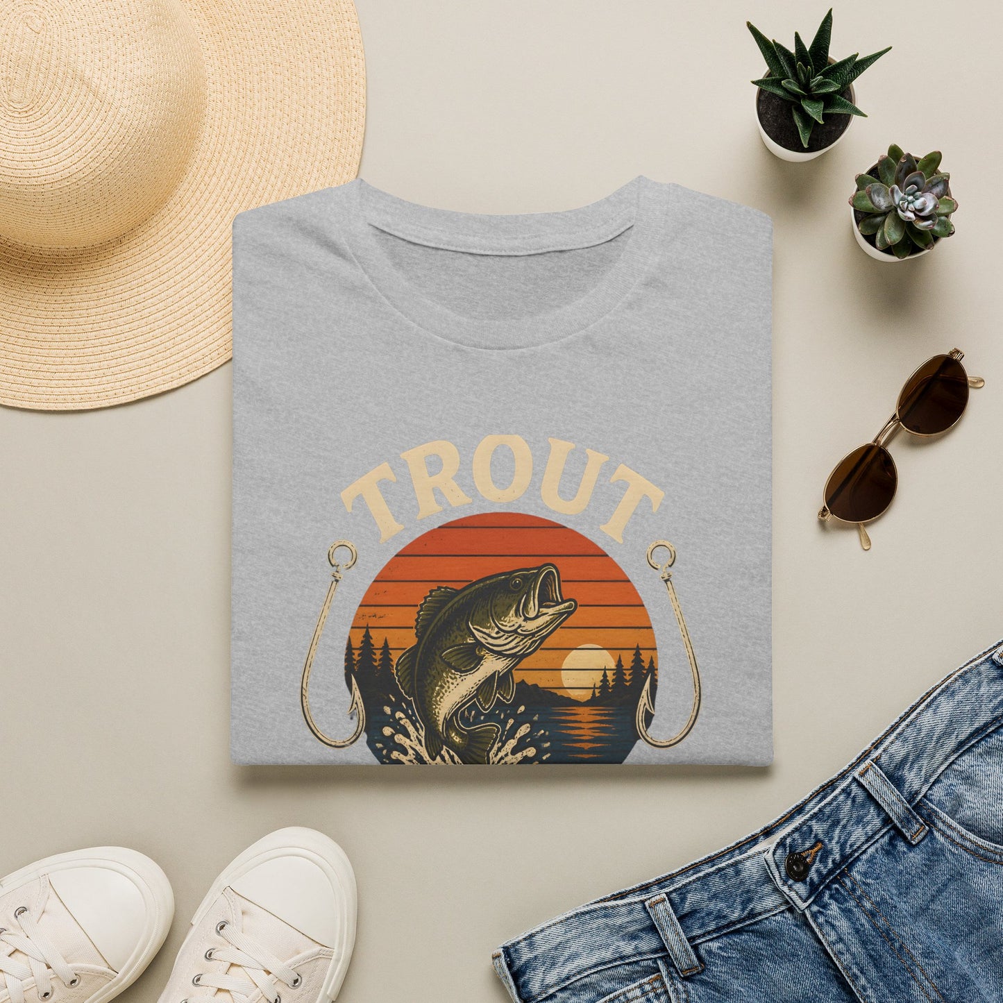 Trout Fishing Outdoors Bass Angler Fisherman Nature Sunset T-Shirt