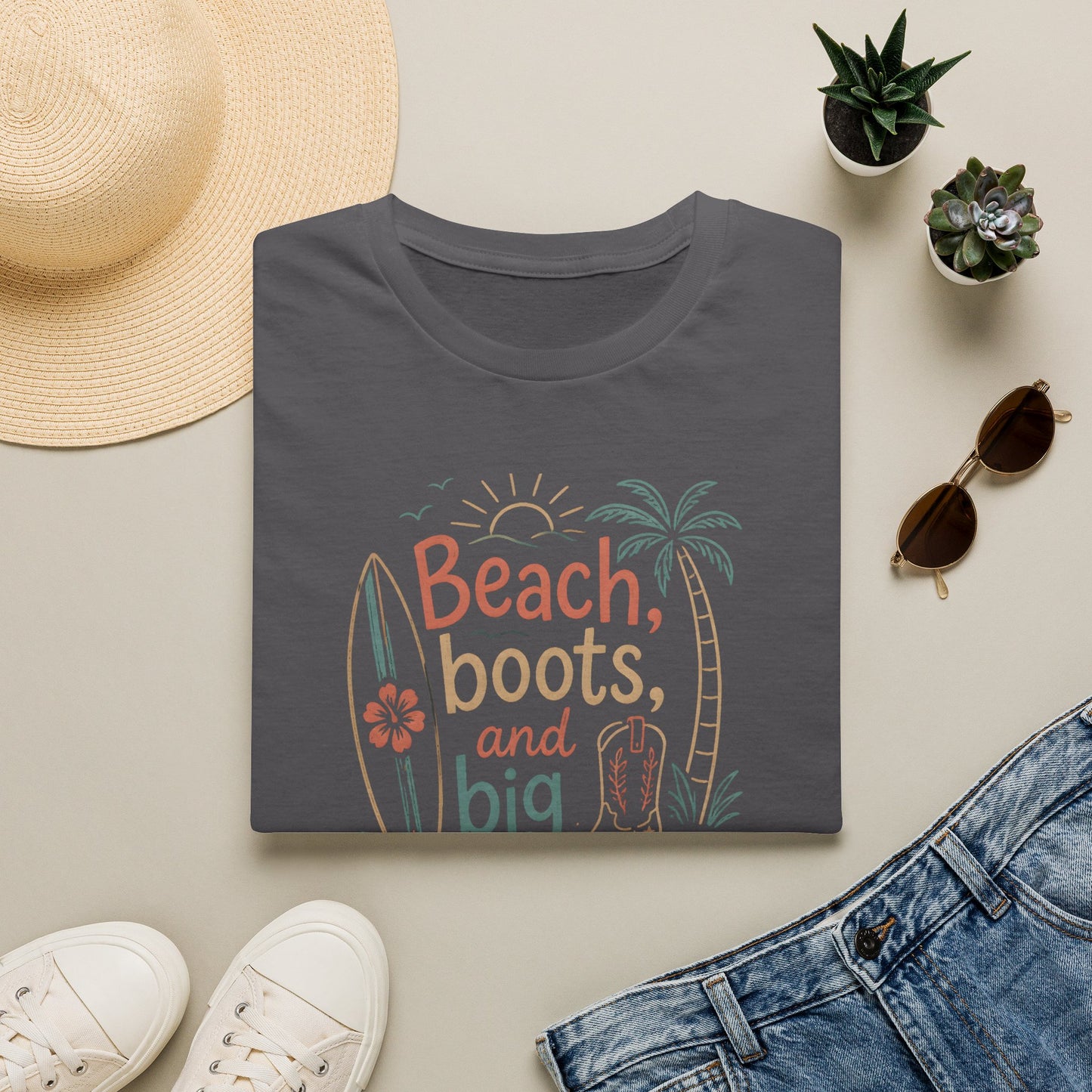 Beach Boots Big Dreams Surf Palm Tree Summer Vacation T-Shirt