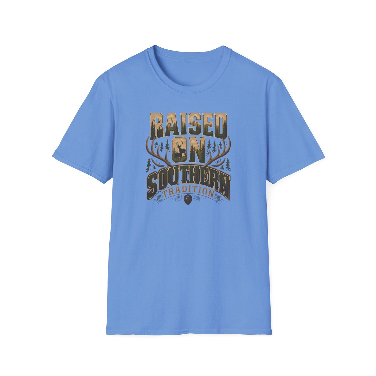 Raised On Southern Tradition Deer Antlers Pinecone T-Shirt
