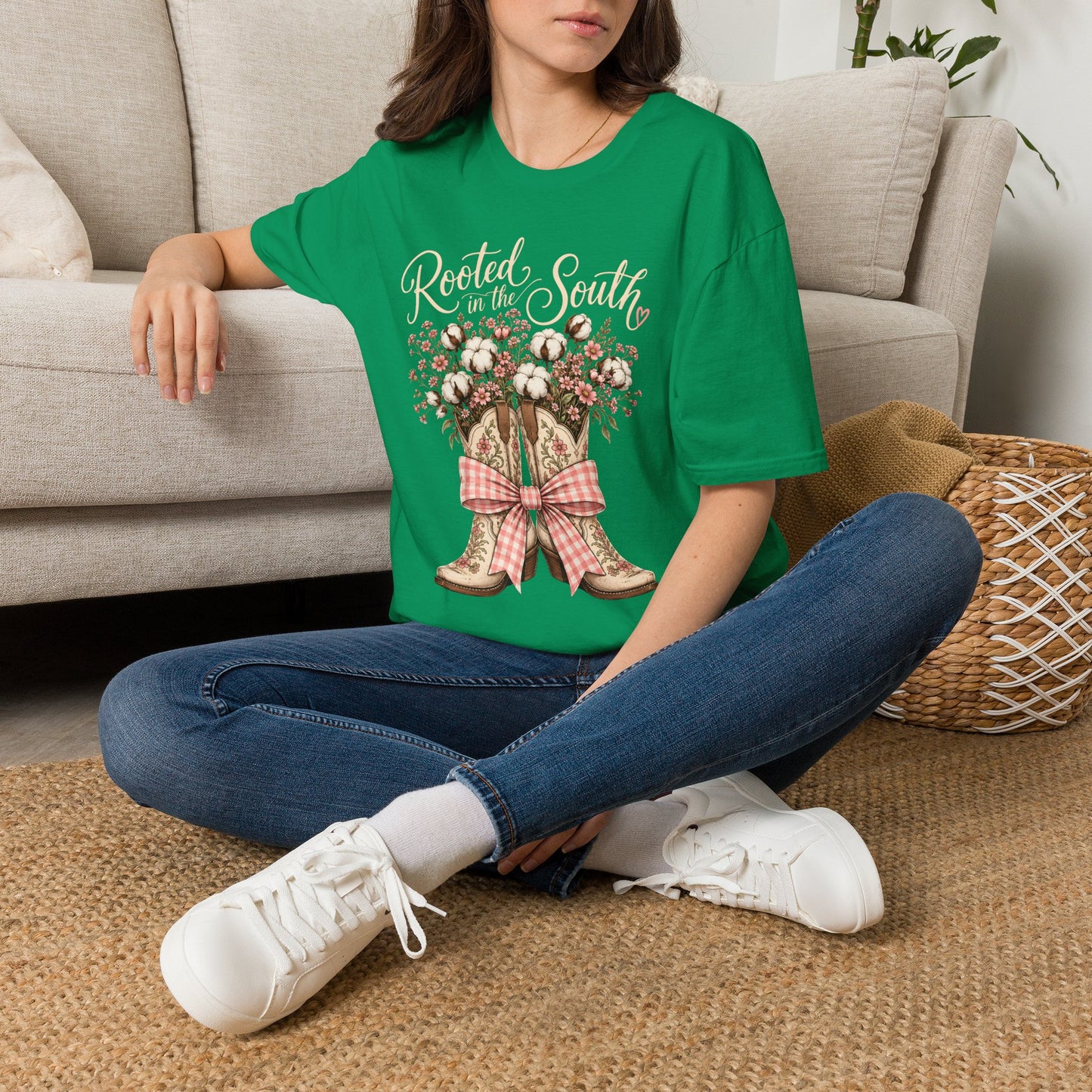 Rooted in the South Floral Cowboy Boots T-Shirt