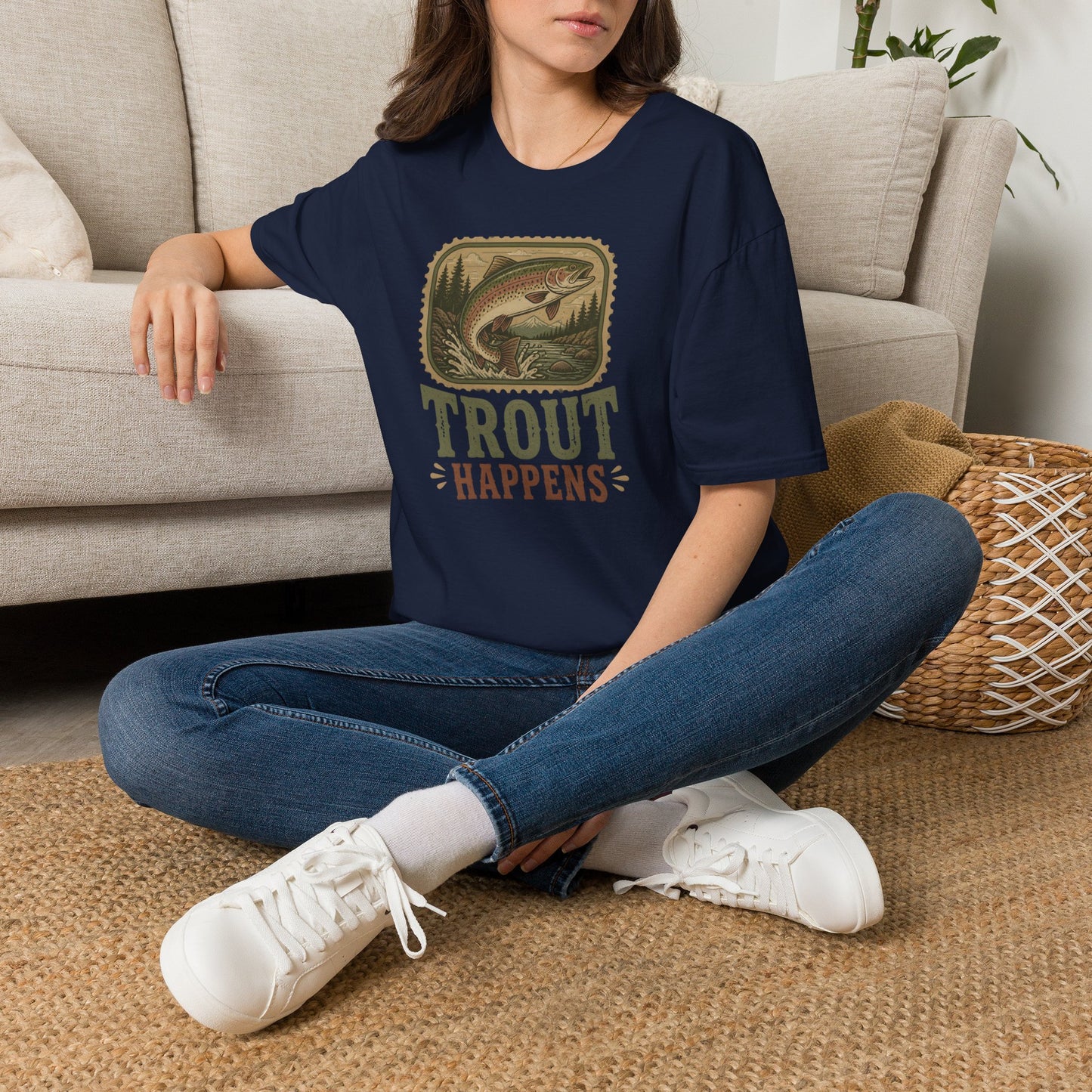 Trout Fishing Outdoors Nature River Mountain Wildlife T-Shirt