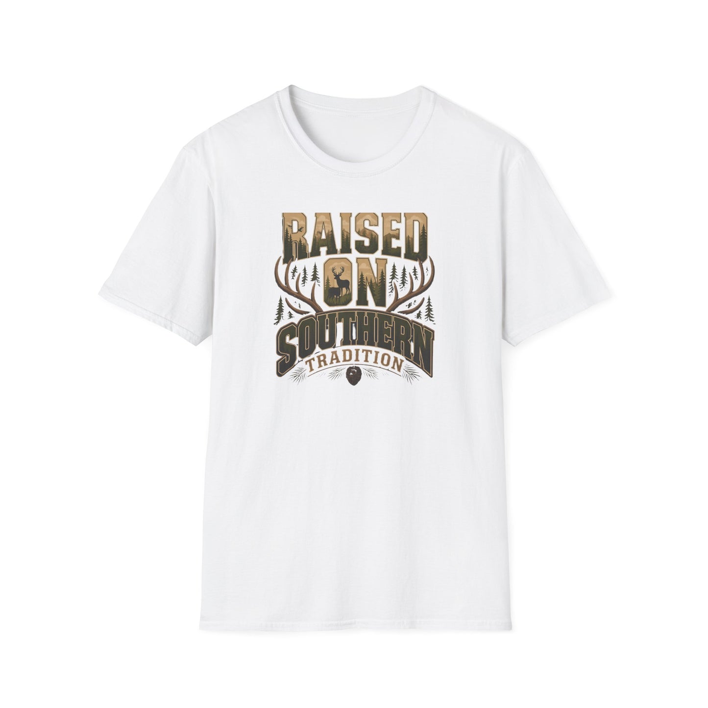 Raised On Southern Tradition Deer Antlers Pinecone T-Shirt