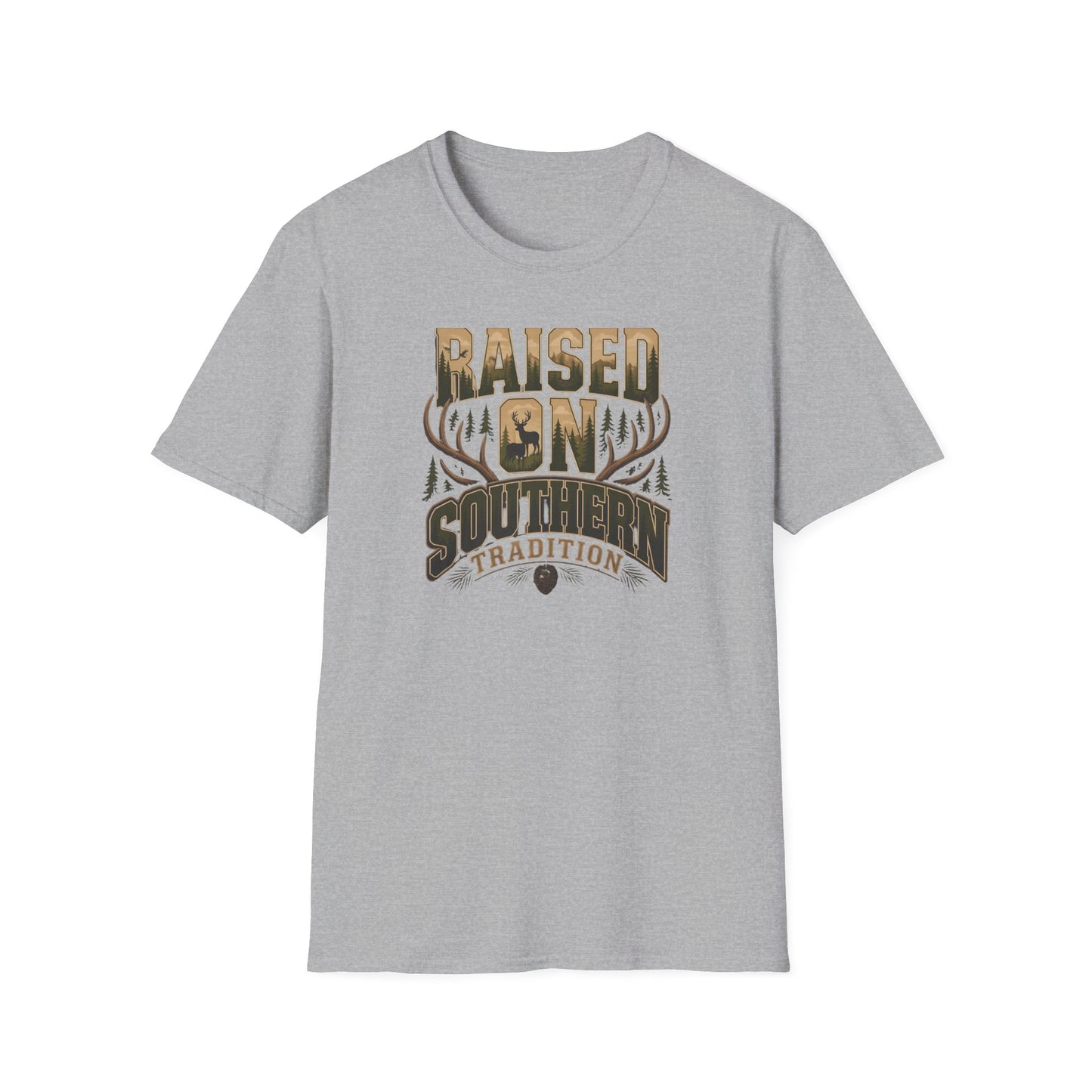 Raised On Southern Tradition Deer Antlers Pinecone T-Shirt