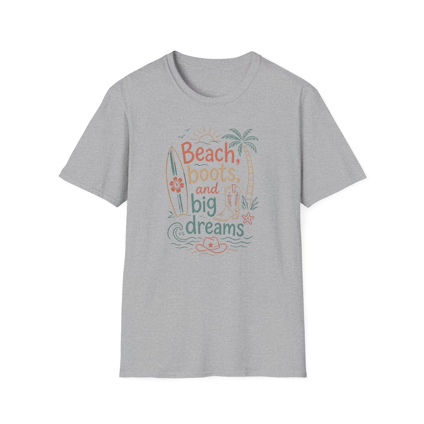 Beach Boots Big Dreams Surf Palm Tree Summer Vacation T-Shirt