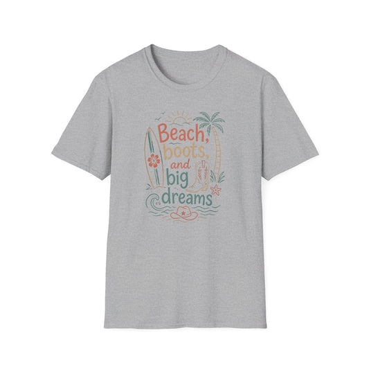 HomeGrown South Beach Boots Big Dreams Surf Palm Tree Summer Vacation T-Shirt - Premium Graphic Tee View 2