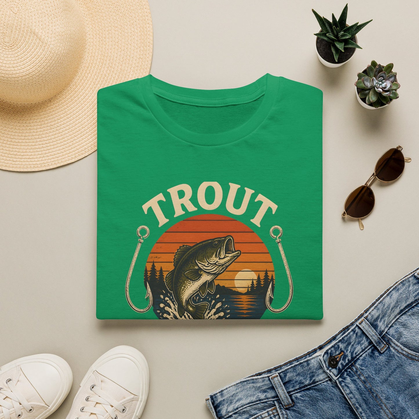 Trout Fishing Outdoors Bass Angler Fisherman Nature Sunset T-Shirt