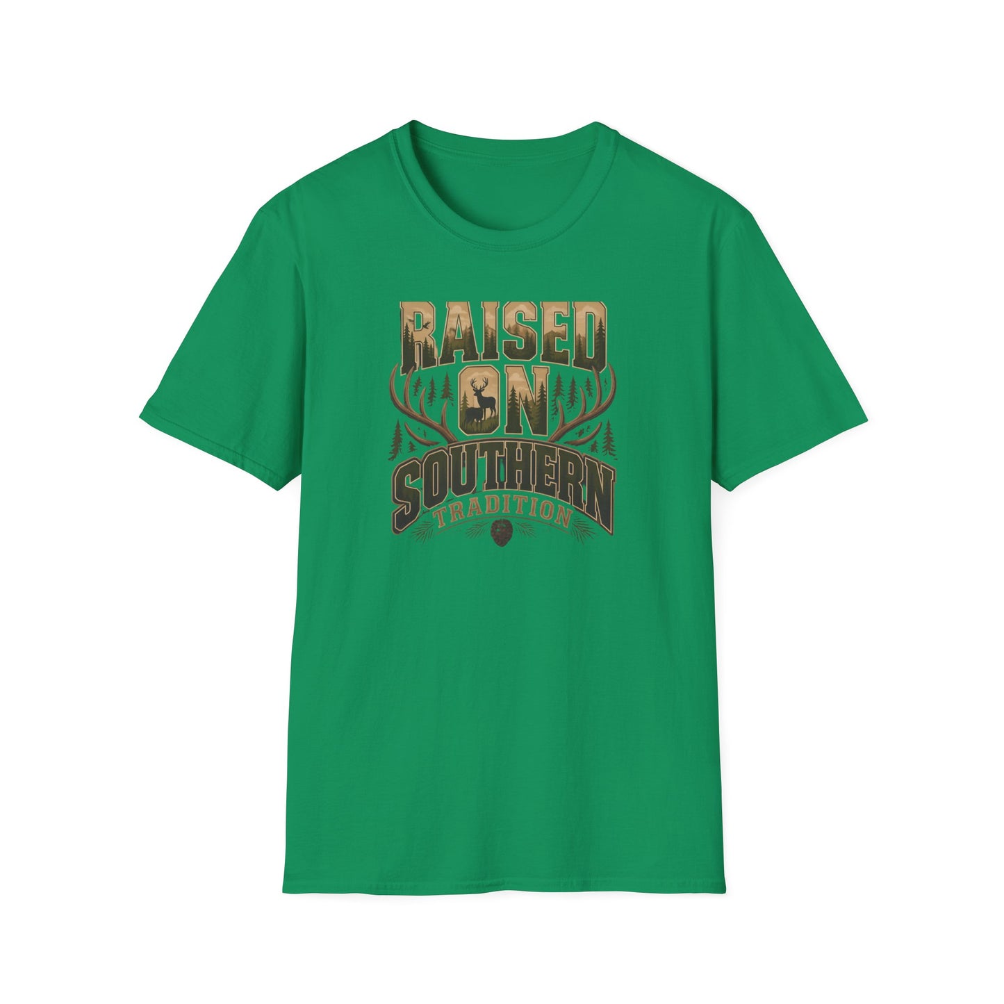 Raised On Southern Tradition Deer Antlers Pinecone T-Shirt