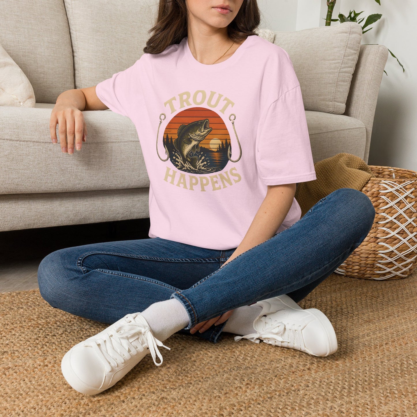 Trout Fishing Outdoors Bass Angler Fisherman Nature Sunset T-Shirt