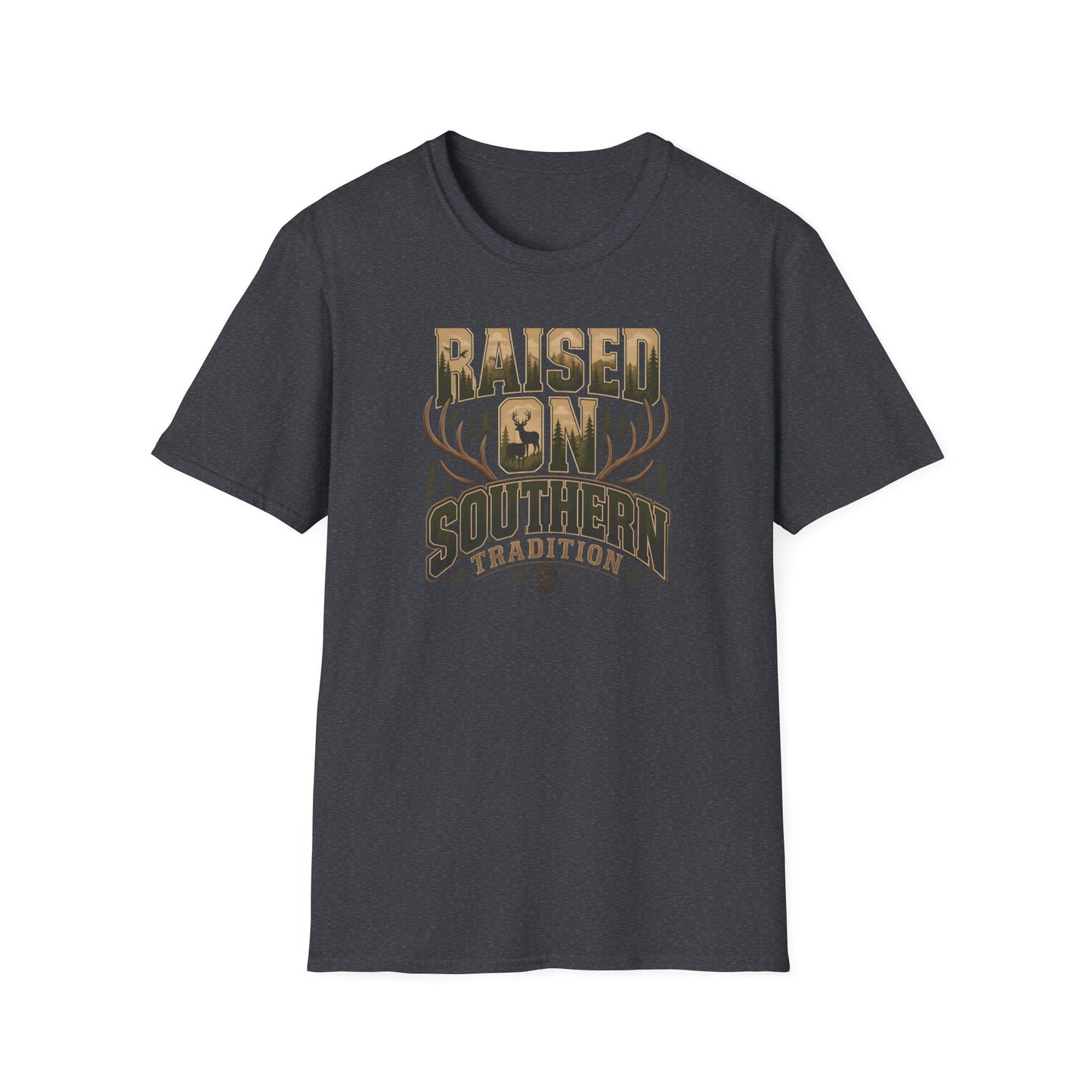 Raised On Southern Tradition Deer Antlers Pinecone T-Shirt