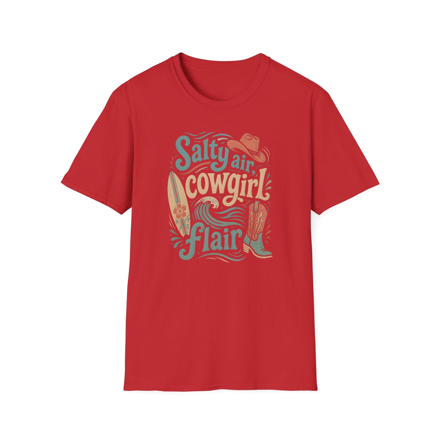 Salty Air Cowgirl Surfing Beach Western Boots Hat T-Shirt