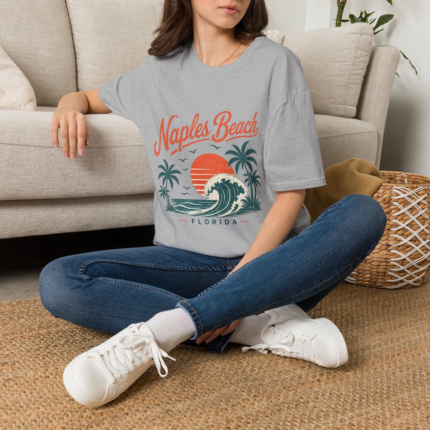 Naples Beach Florida Vintage Sunset Wave T-Shirt
