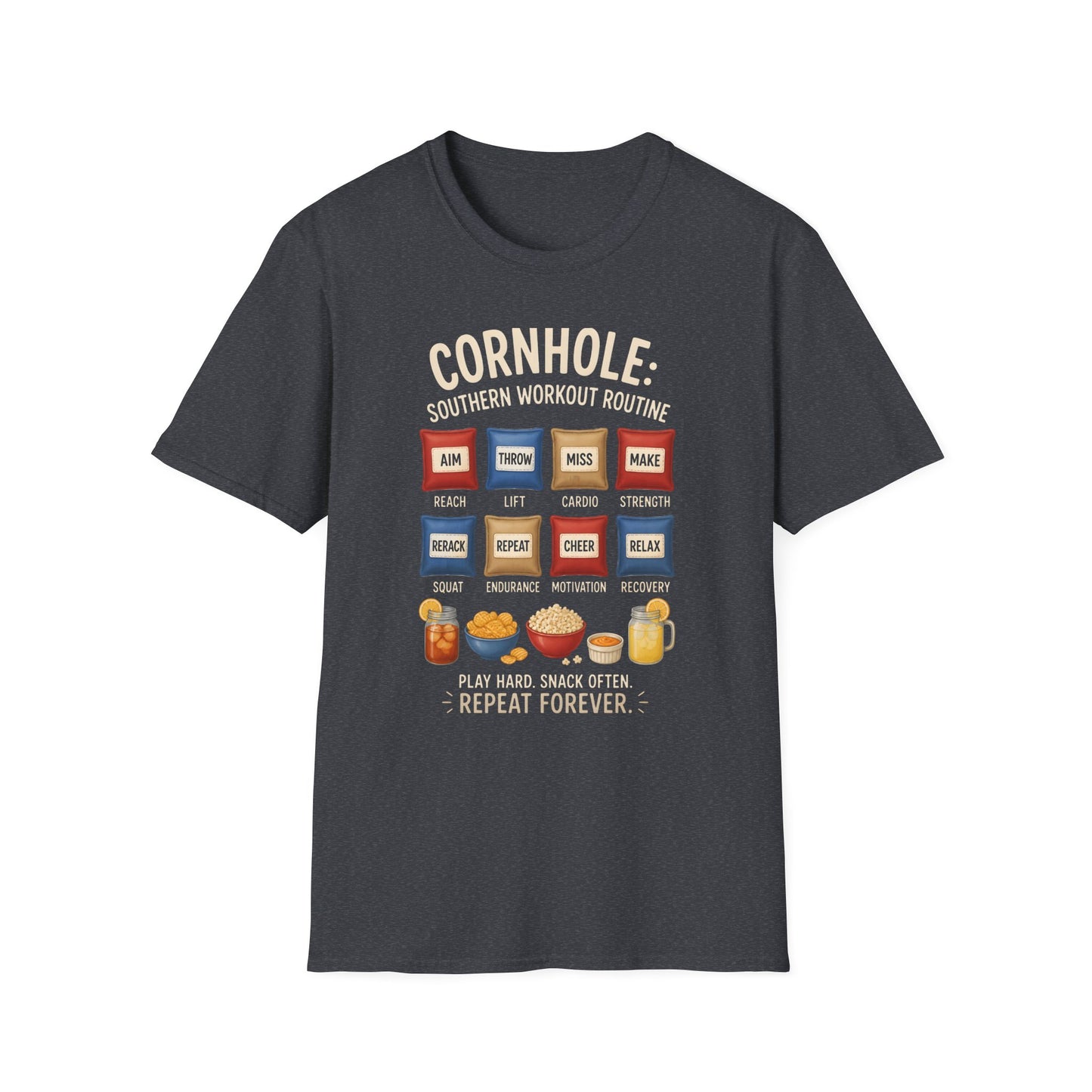Cornhole Southern Workout Routine Play Hard Snack Often T-Shirt