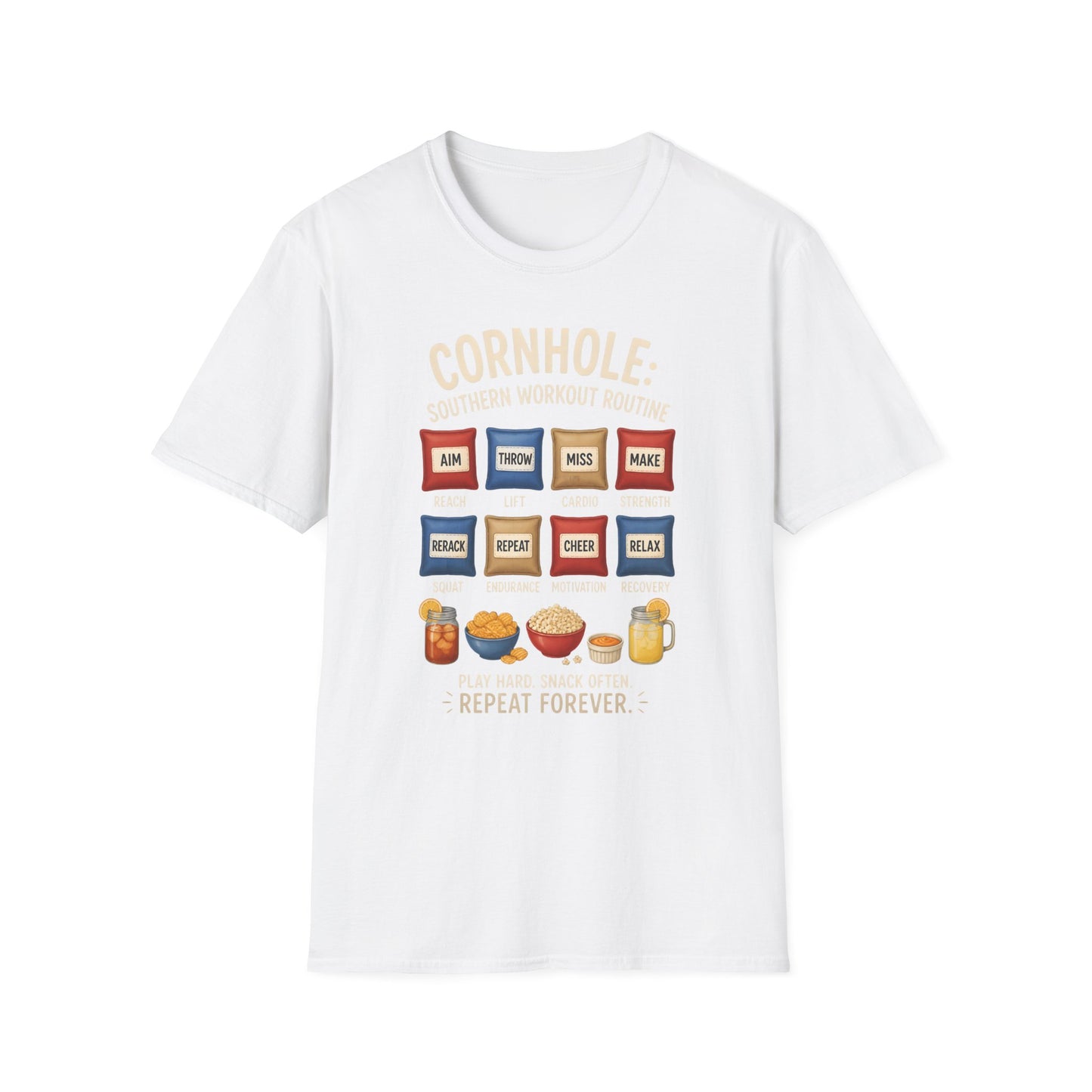 Cornhole Southern Workout Routine Play Hard Snack Often T-Shirt