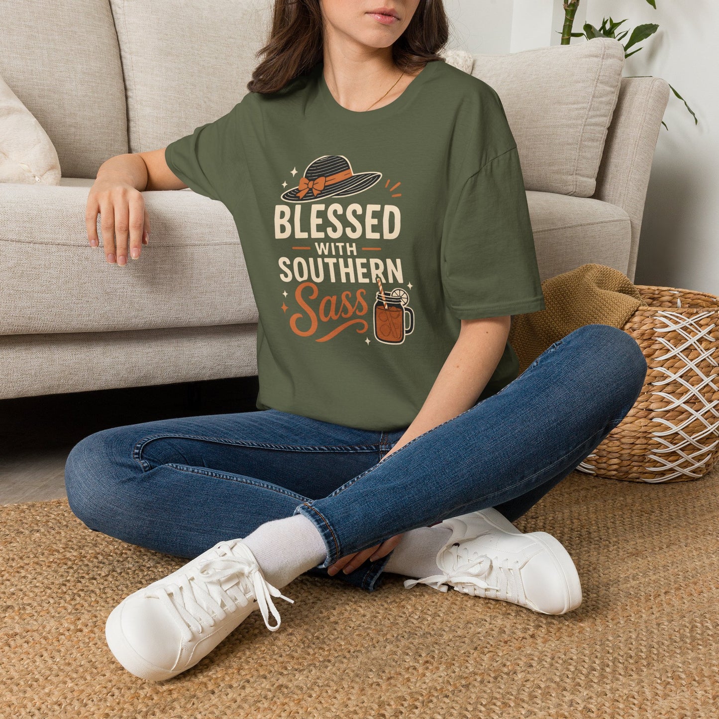 Blessed With Southern Sass Hat And Sweet Tea T-Shirt