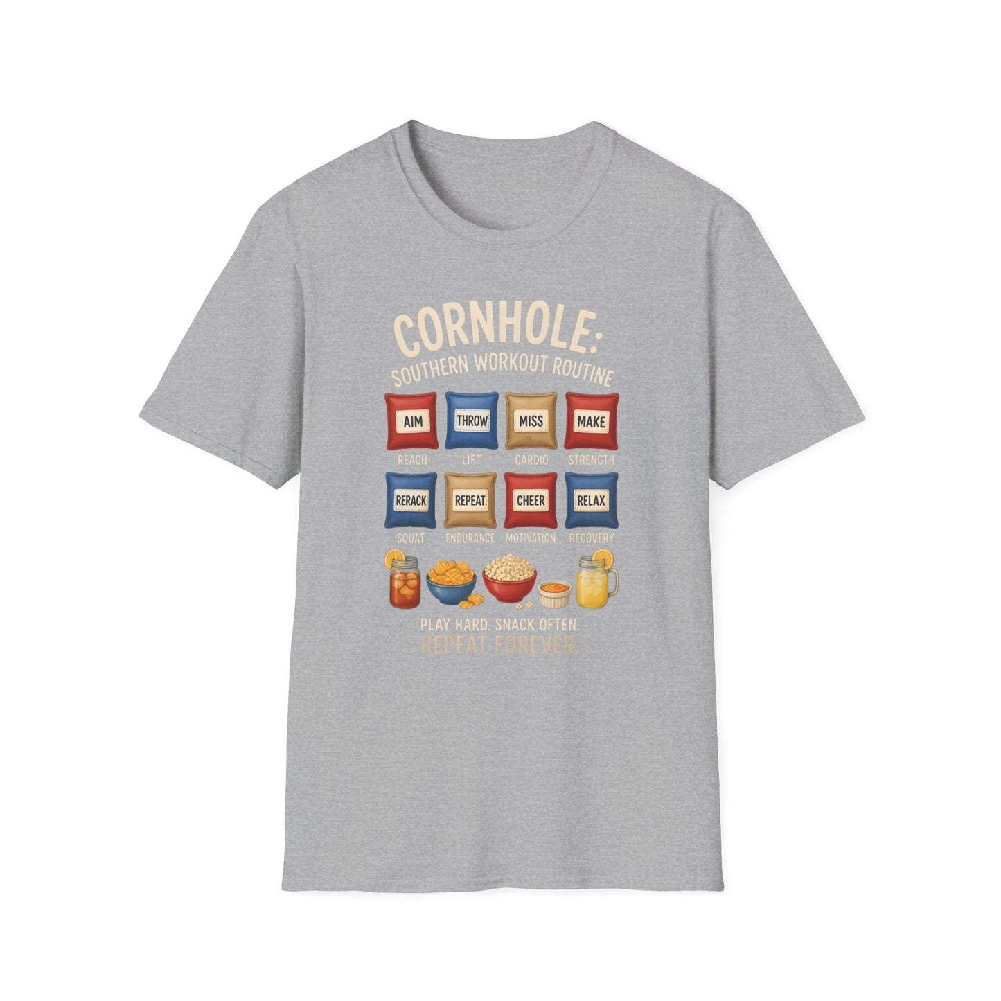 Cornhole Southern Workout Routine Play Hard Snack Often T-Shirt