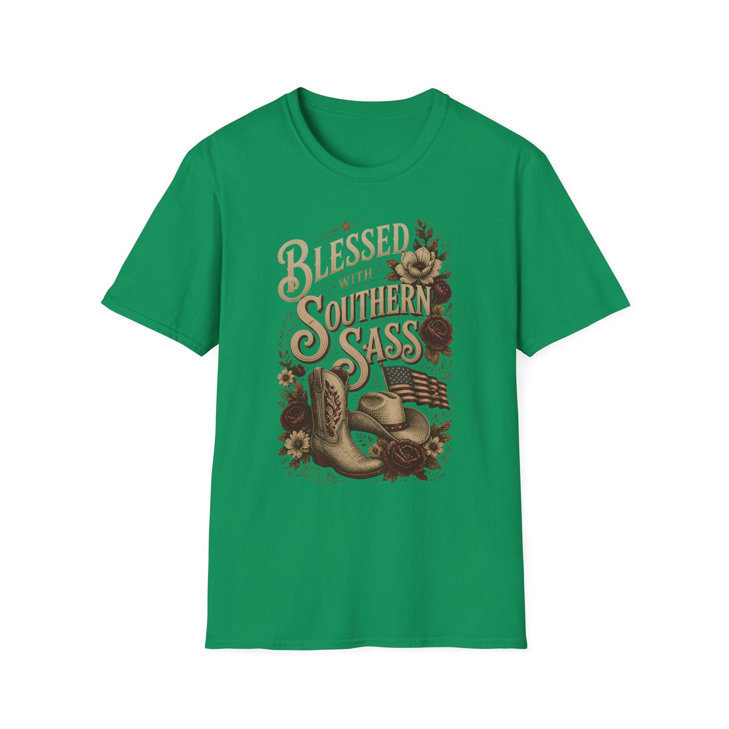 Blessed With Southern Sass Cowboy Boots Hat Flag T-Shirt