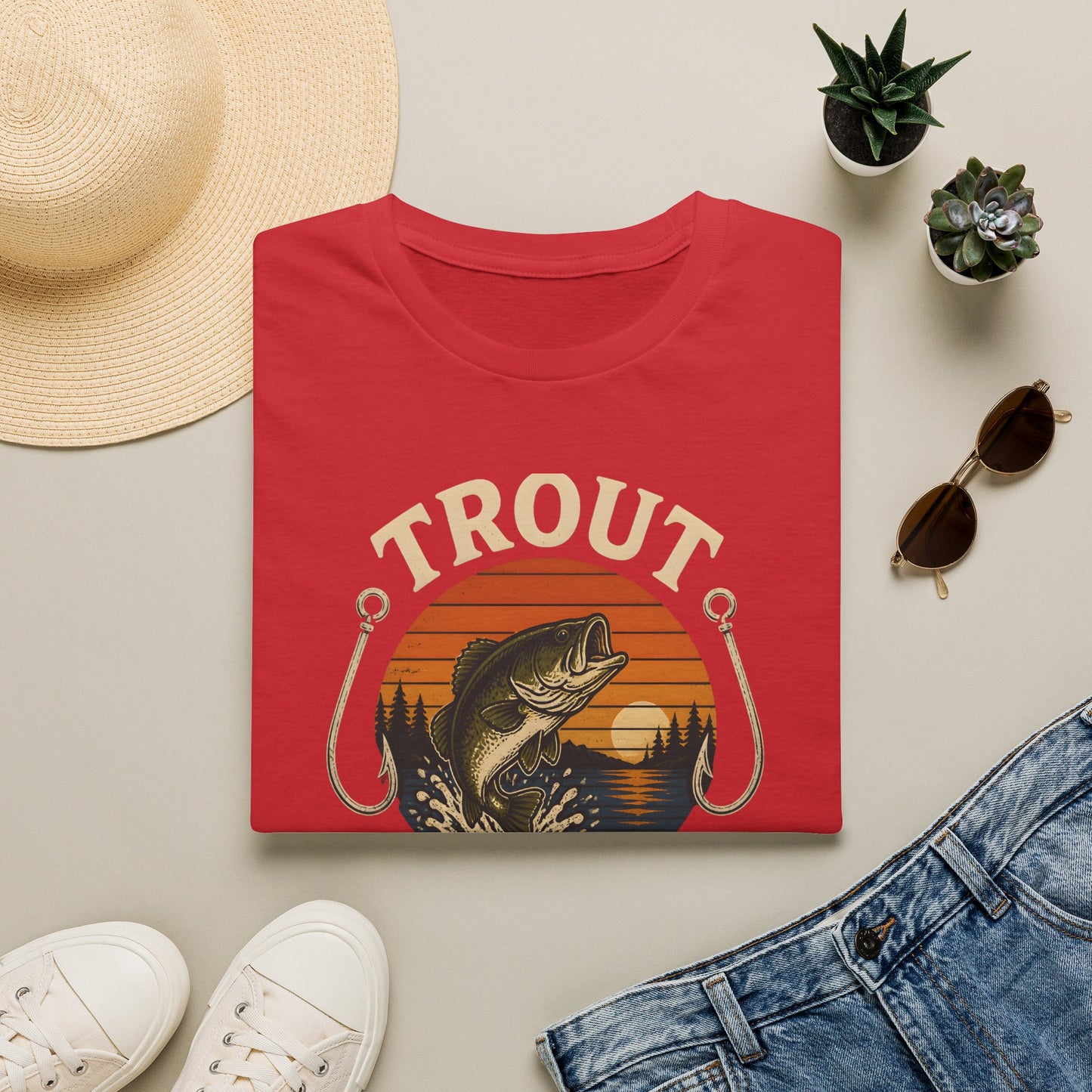 Trout Fishing Outdoors Bass Angler Fisherman Nature Sunset T-Shirt