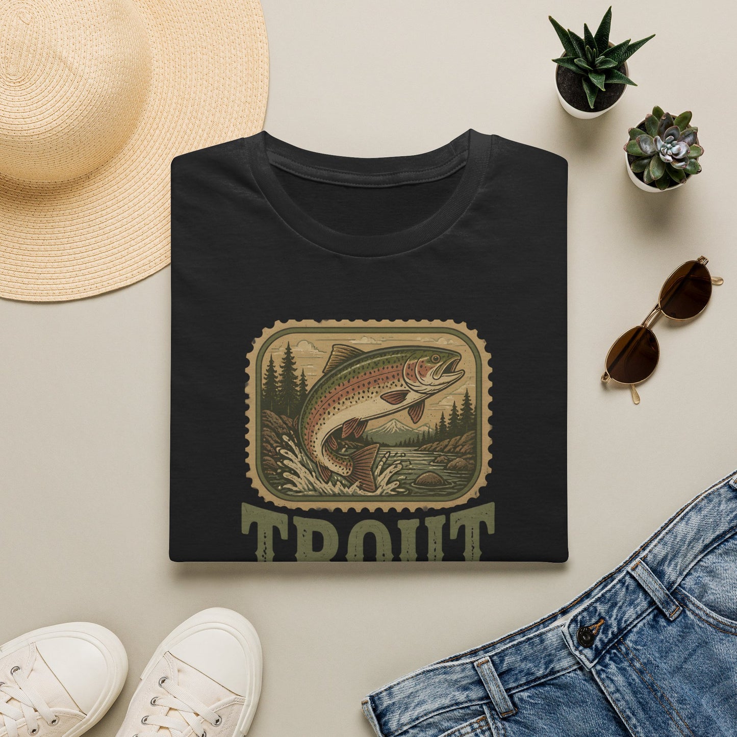 Trout Fishing Outdoors Nature River Mountain Wildlife T-Shirt