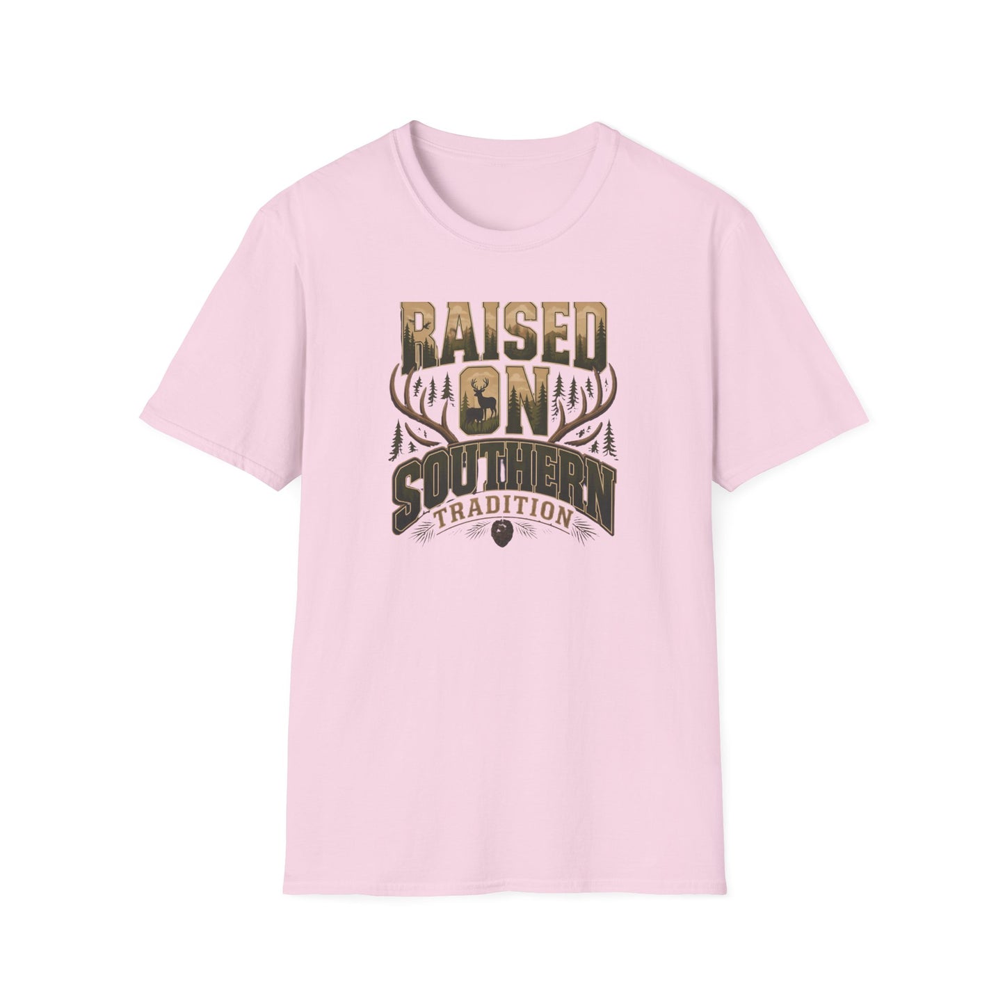 Raised On Southern Tradition Deer Antlers Pinecone T-Shirt