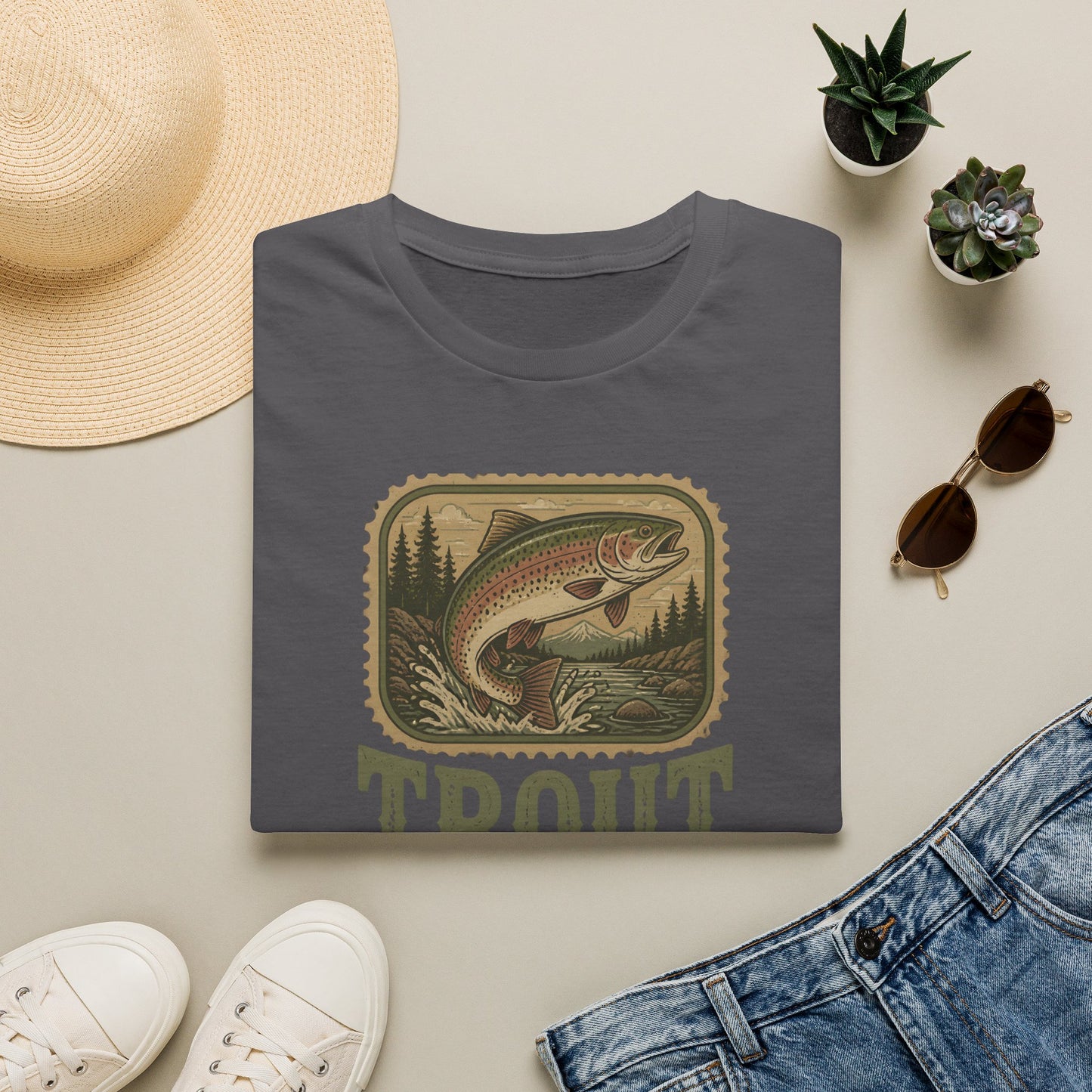 Trout Fishing Outdoors Nature River Mountain Wildlife T-Shirt