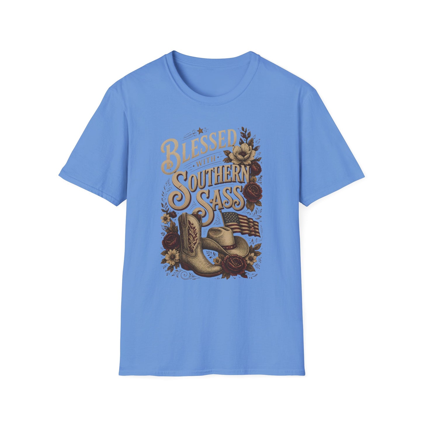Blessed With Southern Sass Cowboy Boots Hat Flag T-Shirt