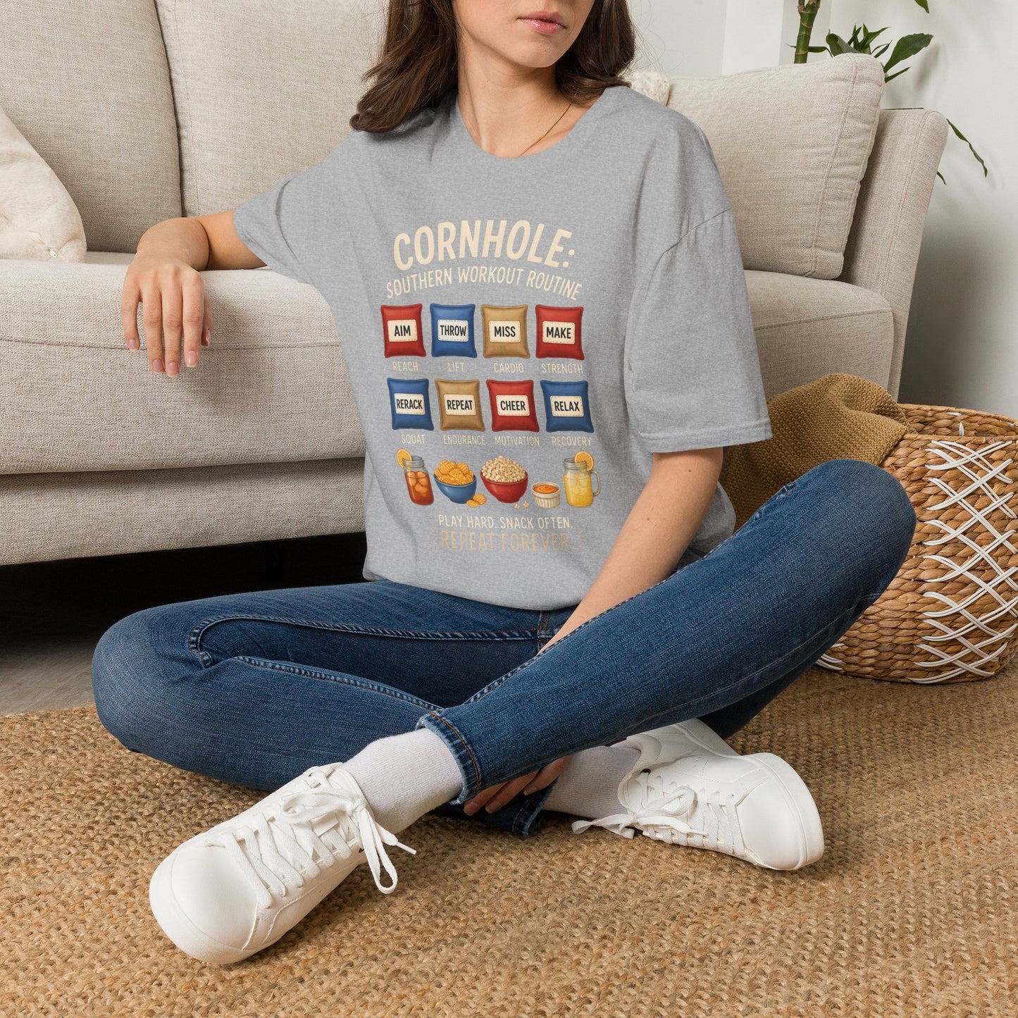Cornhole Southern Workout Routine Play Hard Snack Often T-Shirt