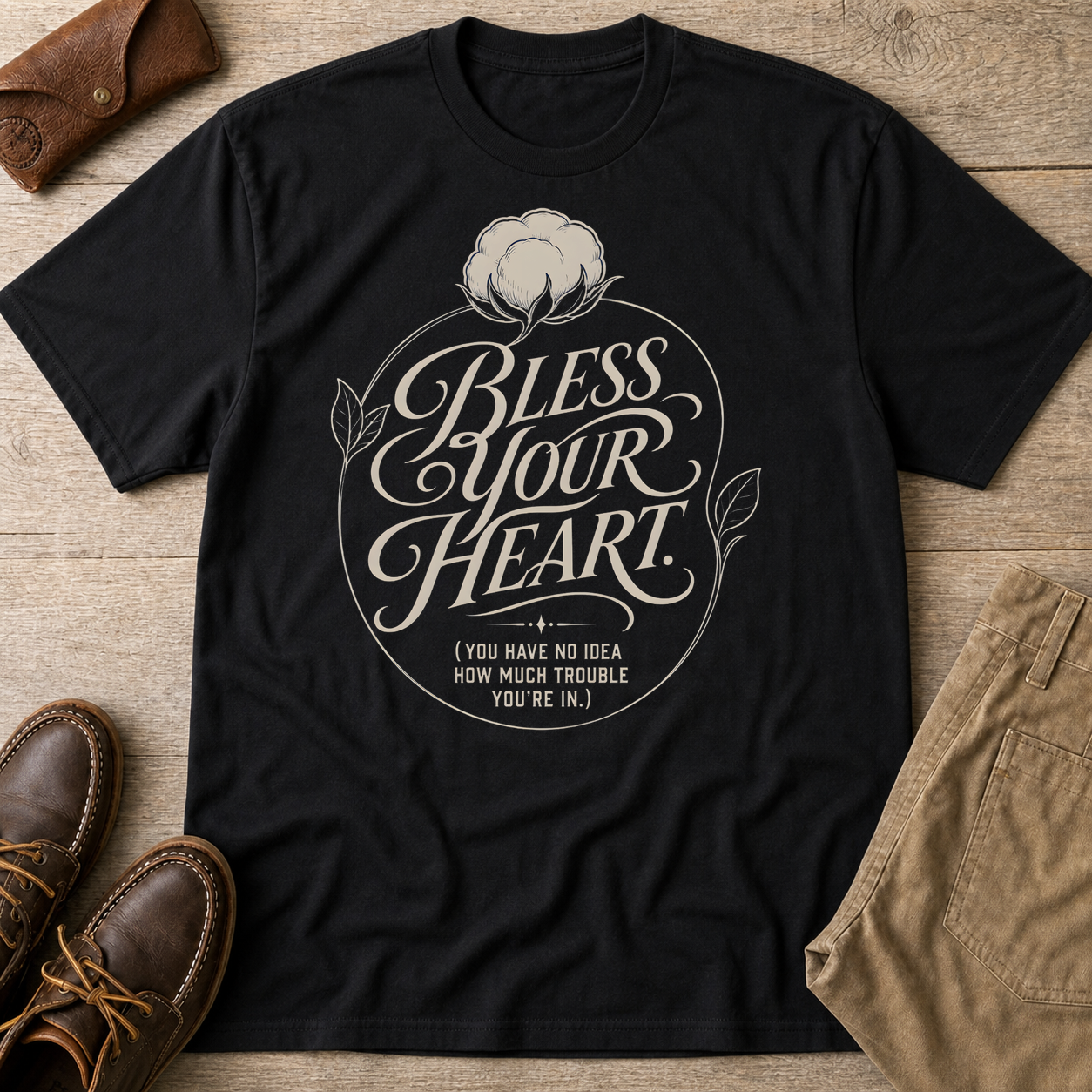 Bless Your Heart Inspirational T-Shirt Black t-shirt flat lay mockup