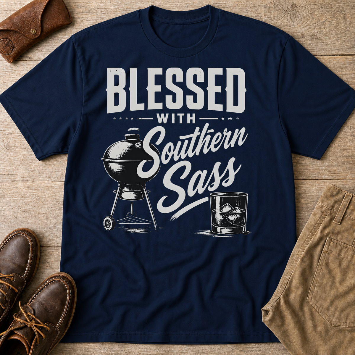 Navy custom flatlay mockup