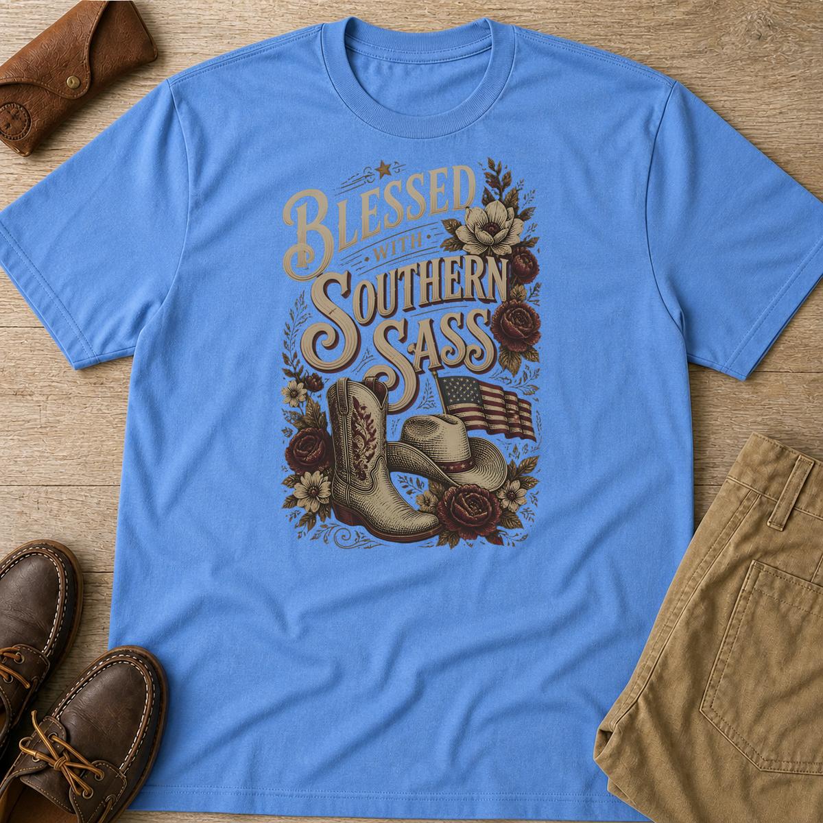 Carolina Blue custom flatlay mockup
