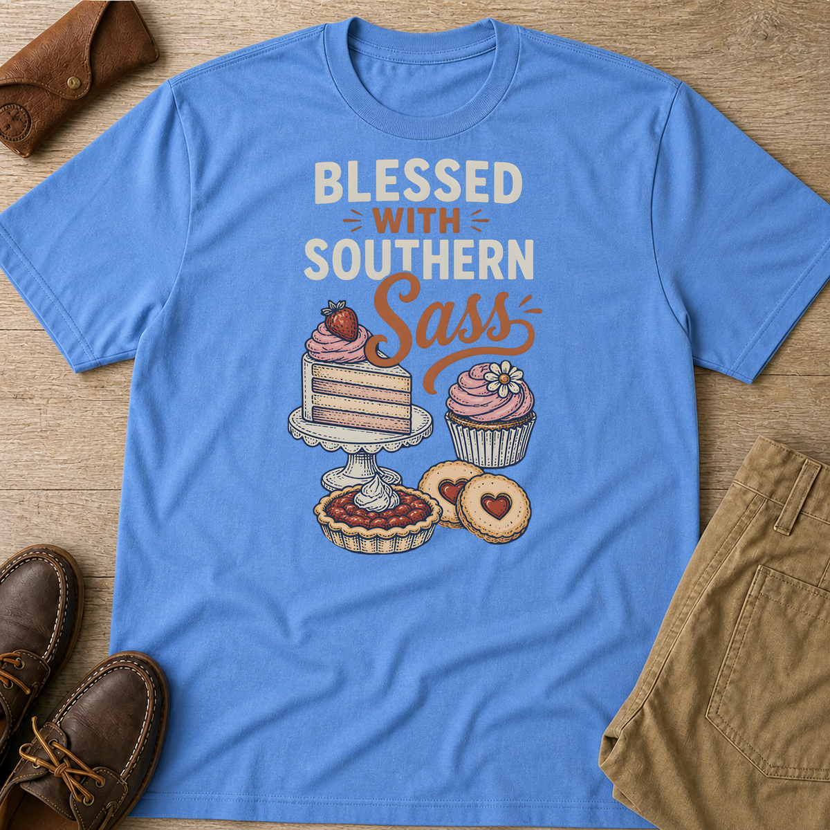 Carolina Blue custom flatlay mockup