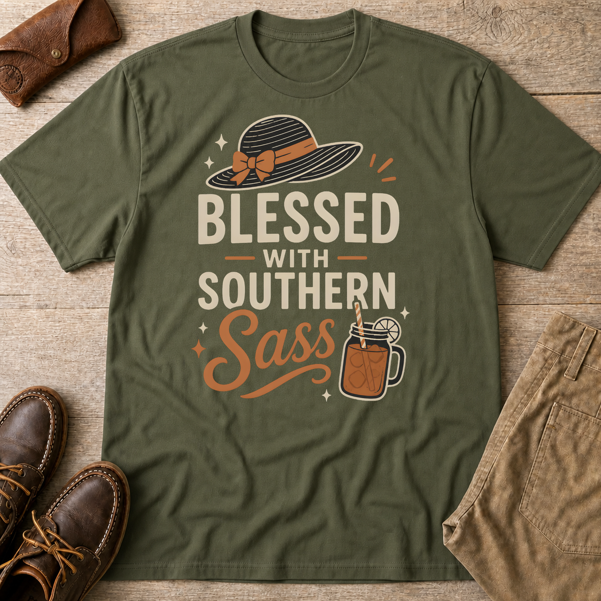 Military Green custom flatlay mockup